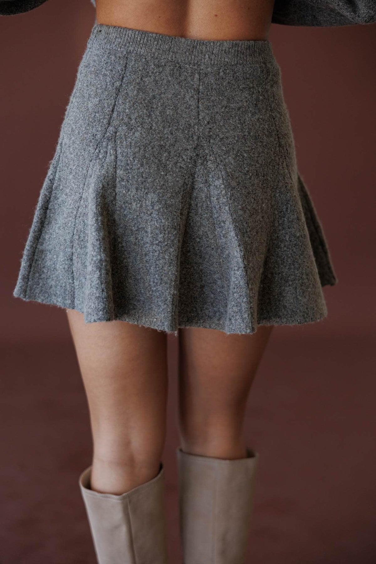 Cozied Up Flare Knit Skirt, in mocha, front view of the circle hem