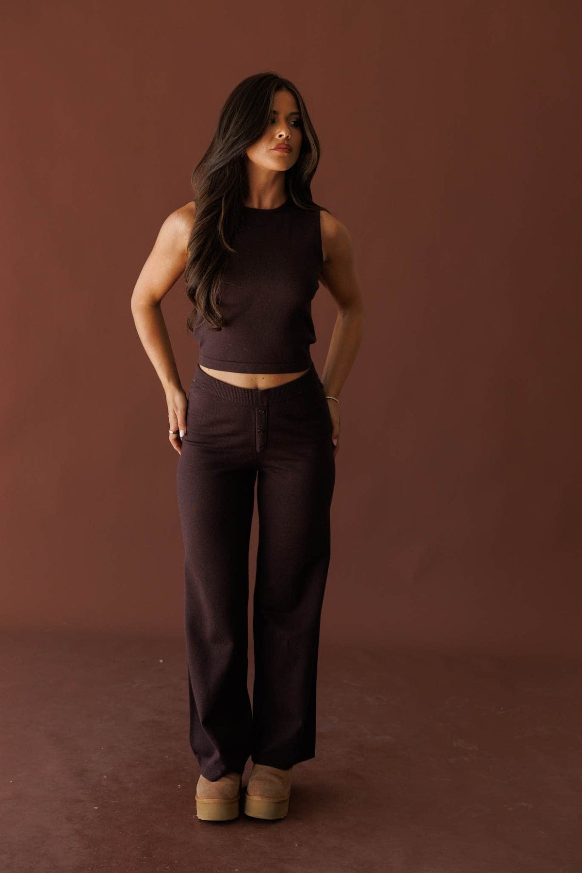 Brown knit wide leg pants
