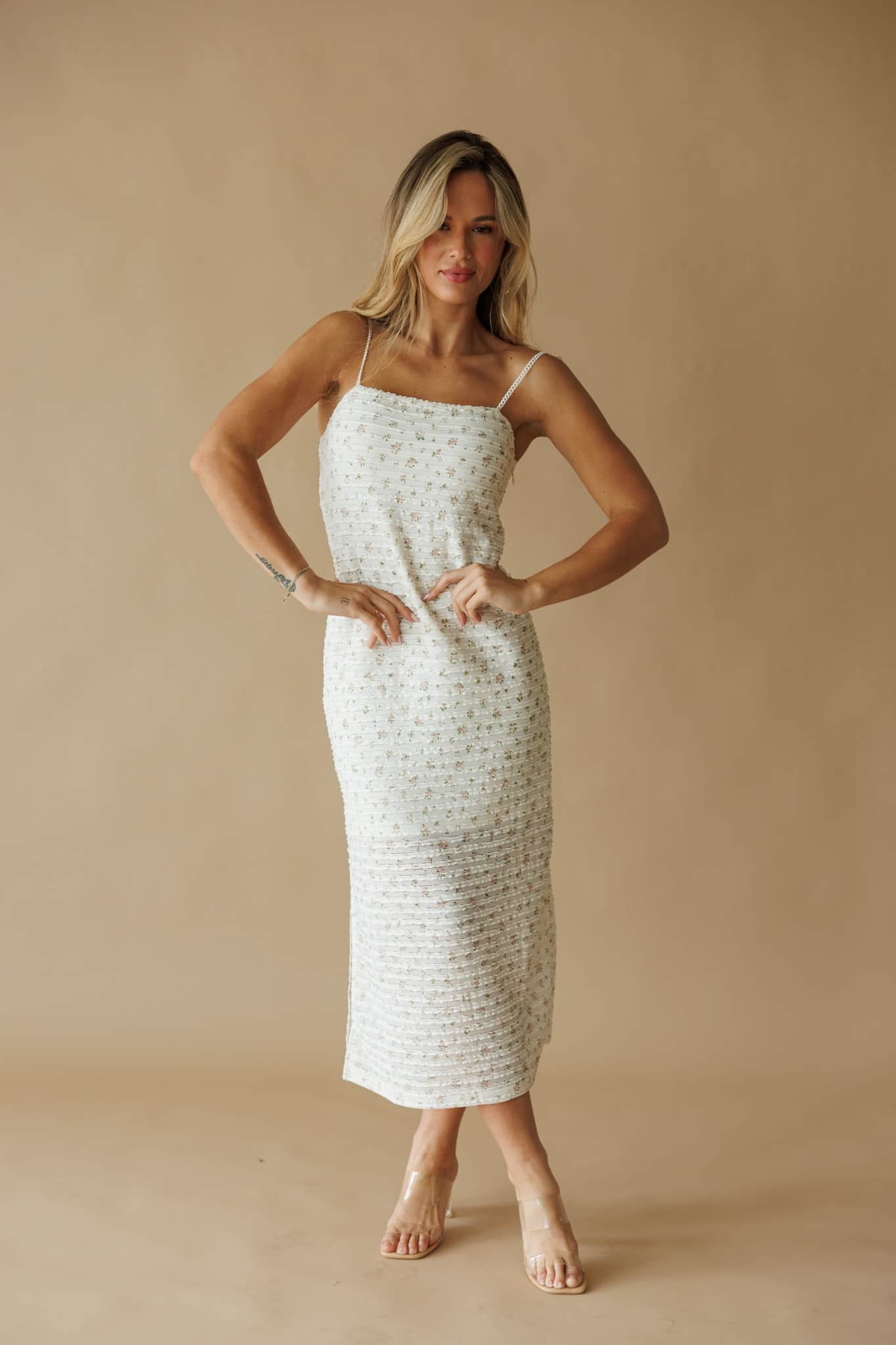 Haizel Floral Print Lace Midi Dress
