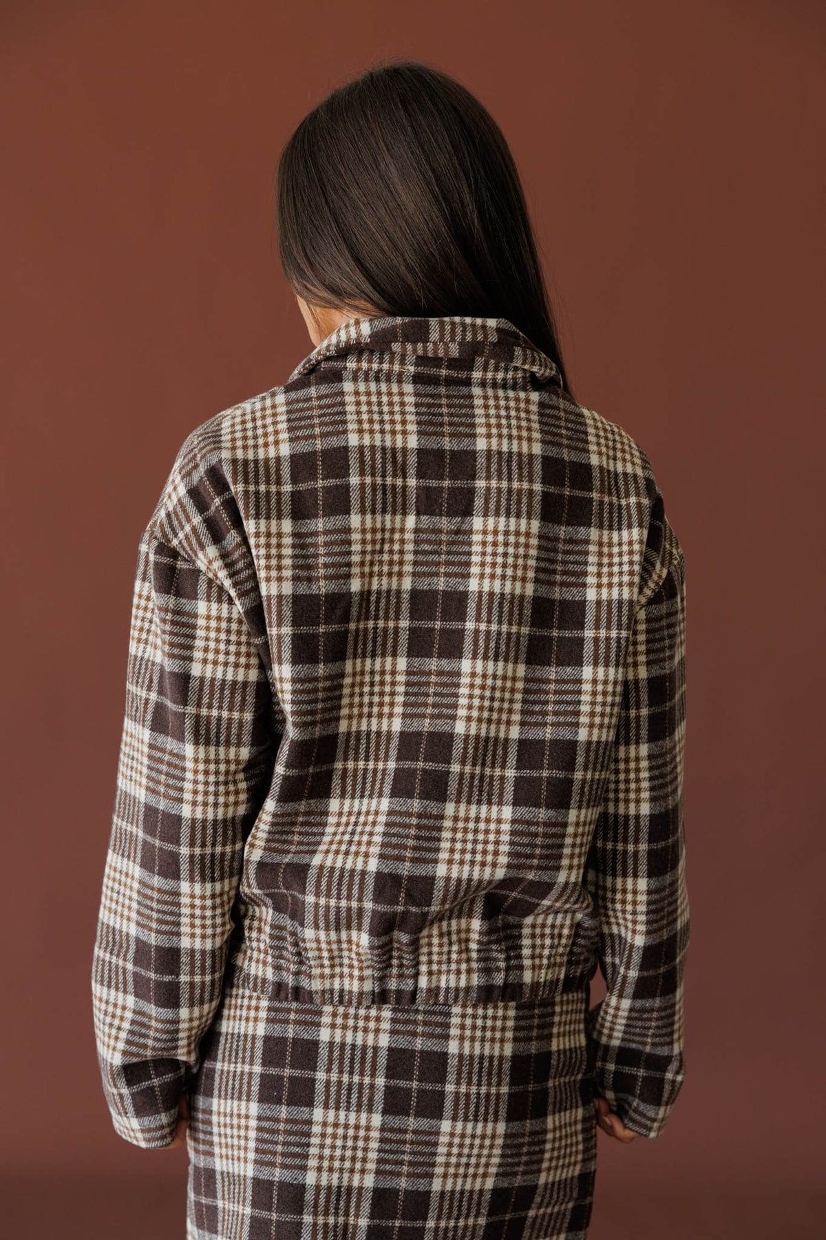 Black and cream plaid shirt jacket