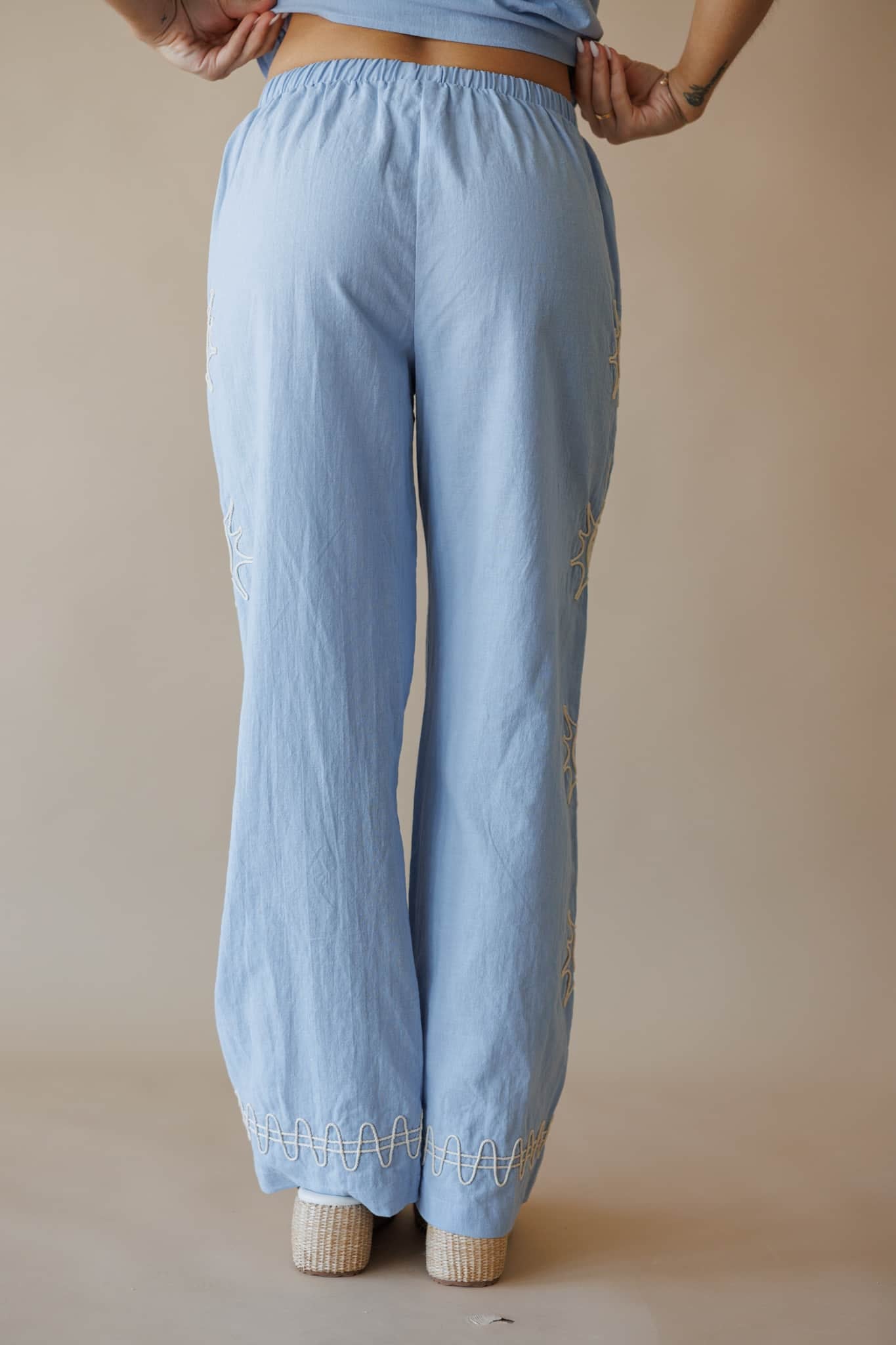 Seaside Sketch Embroidered Pants