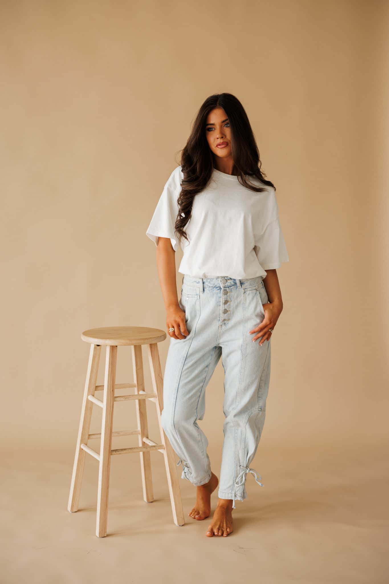 Light Wash Lace Up Denim