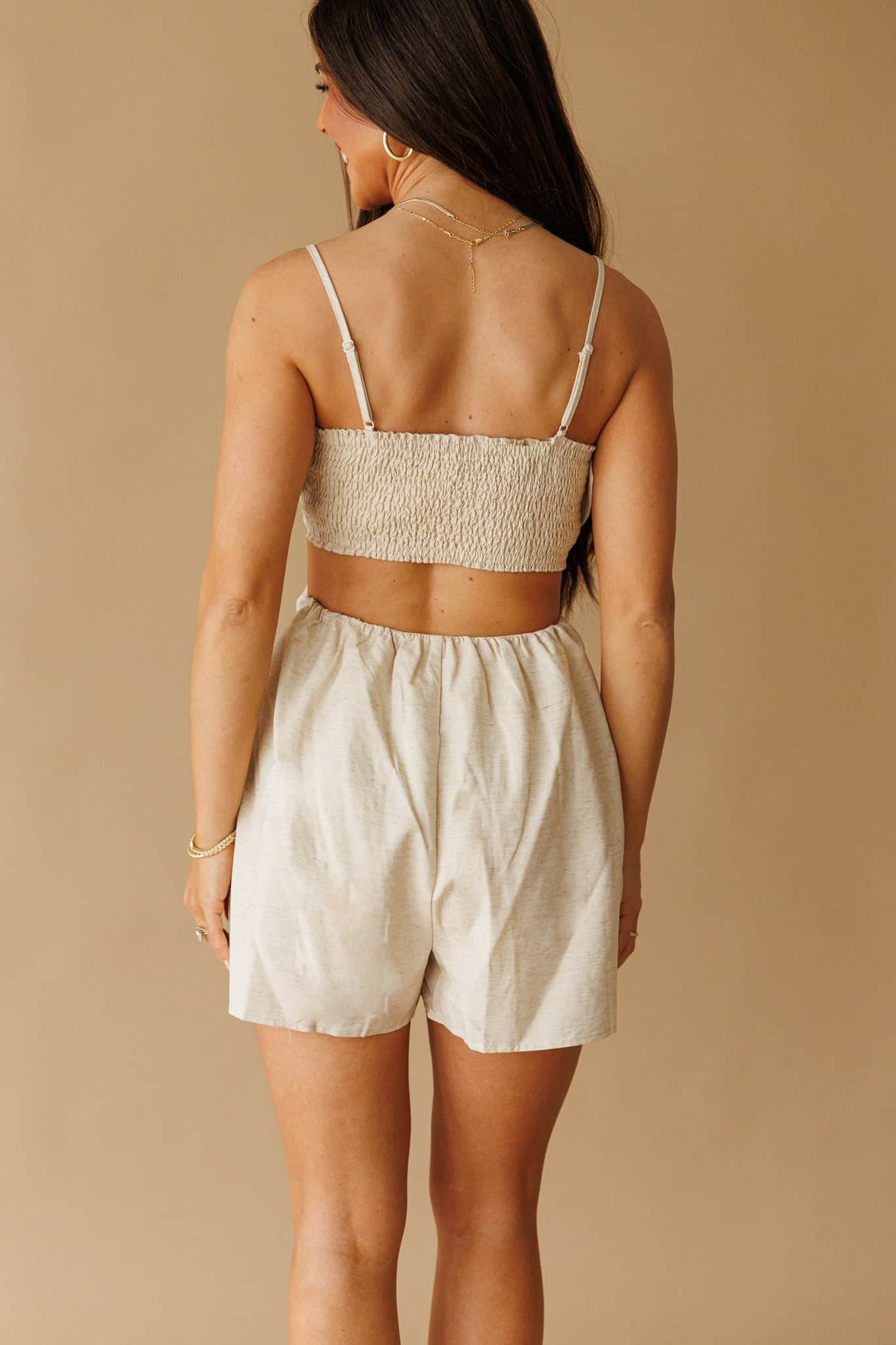 Linen Flower Top Romper