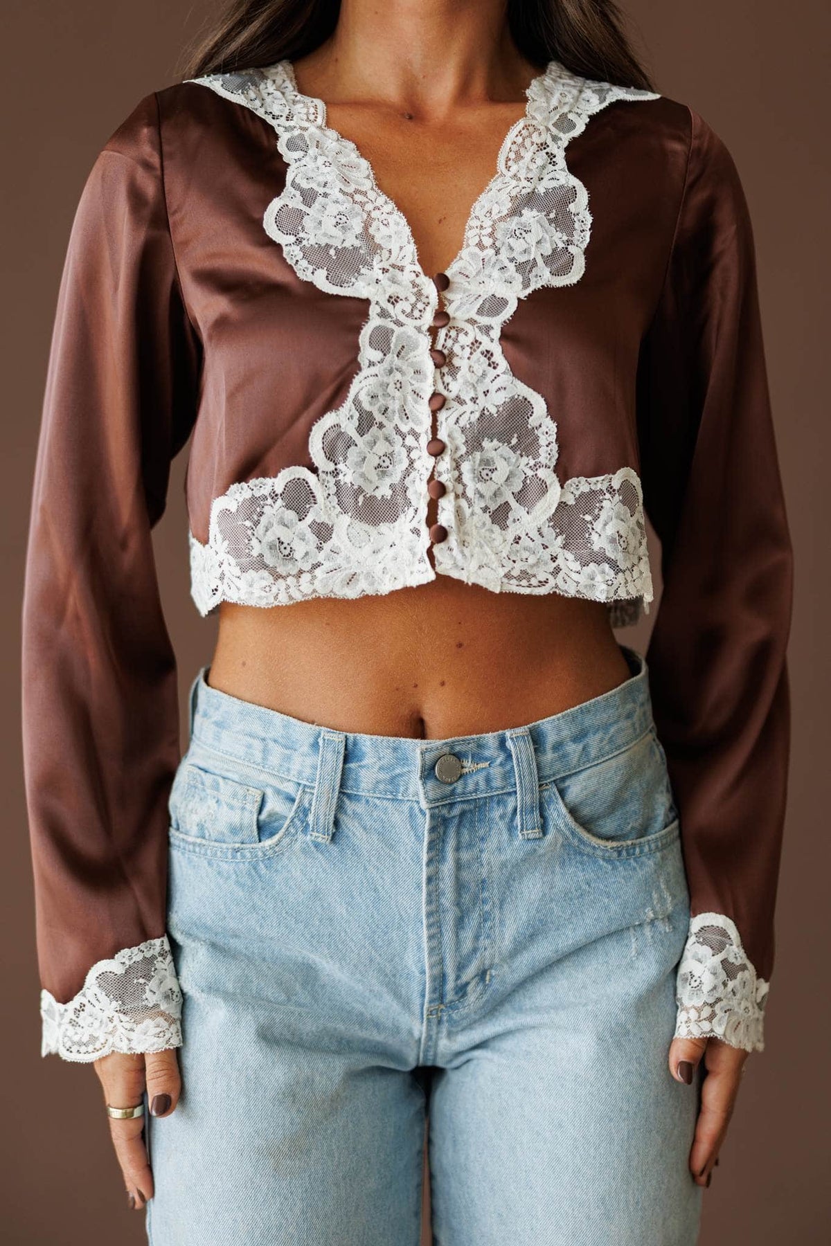 Satin and lace top