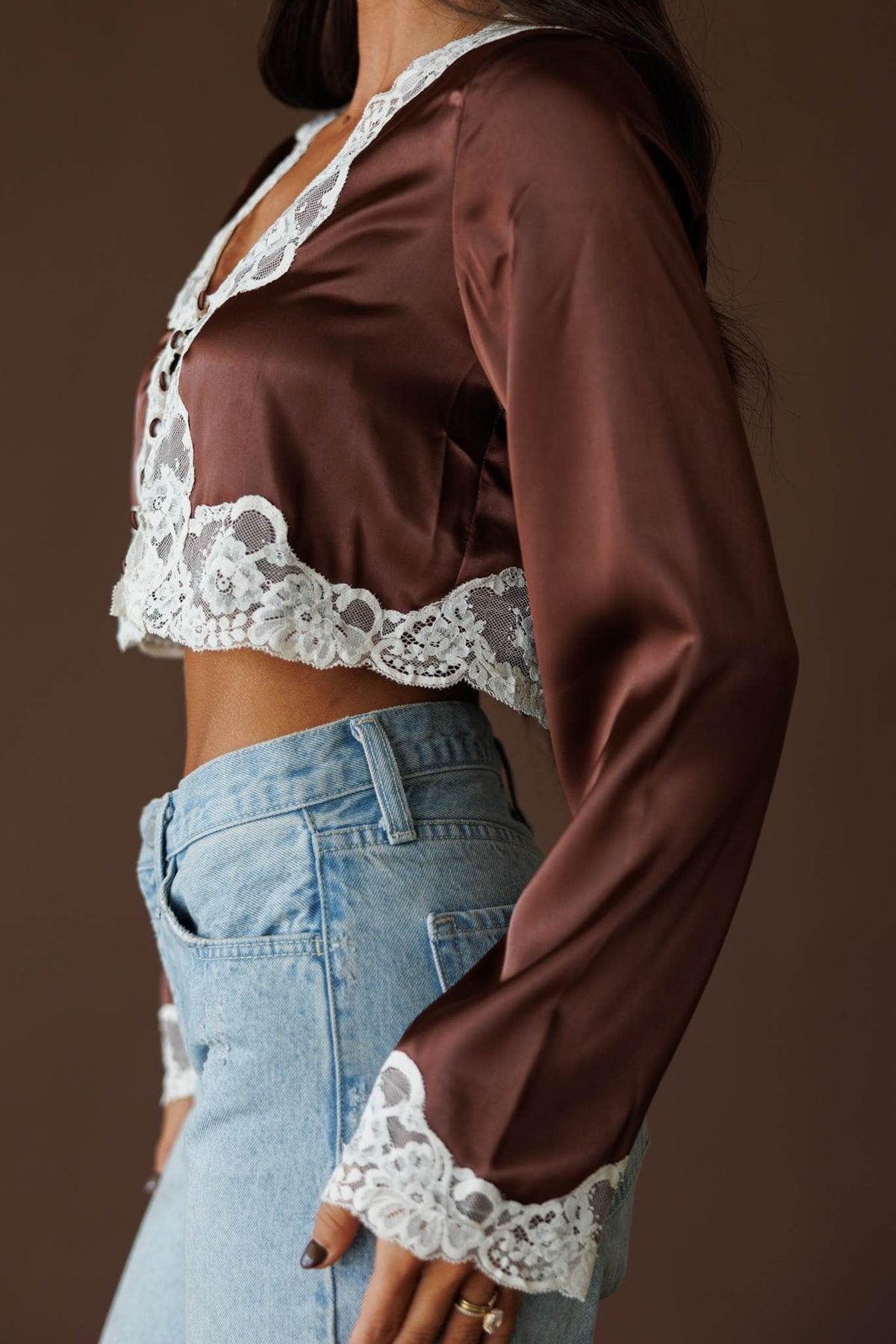 Satin and lace top