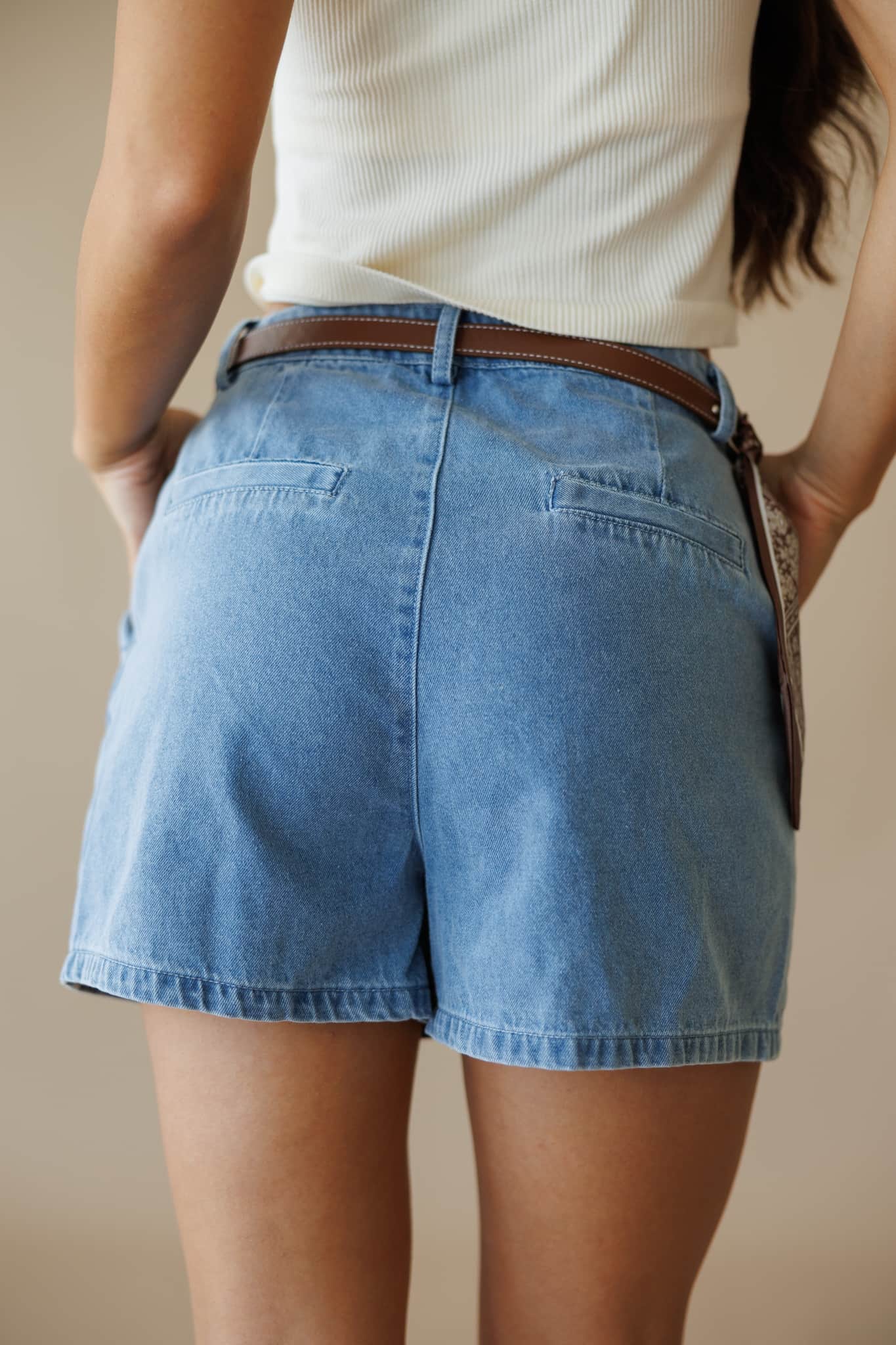 Denim Scarf Detail Shorts