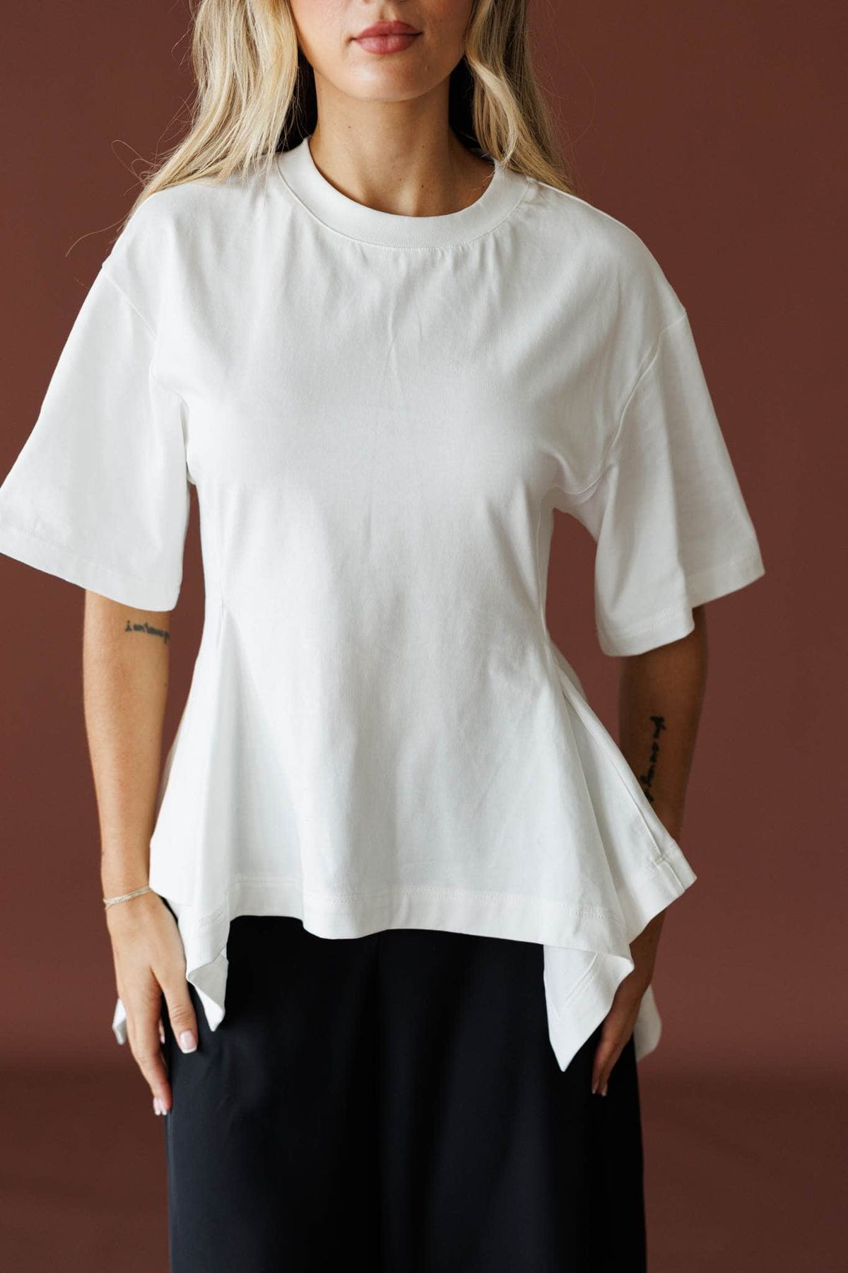 Off White Cotton Peplum Top