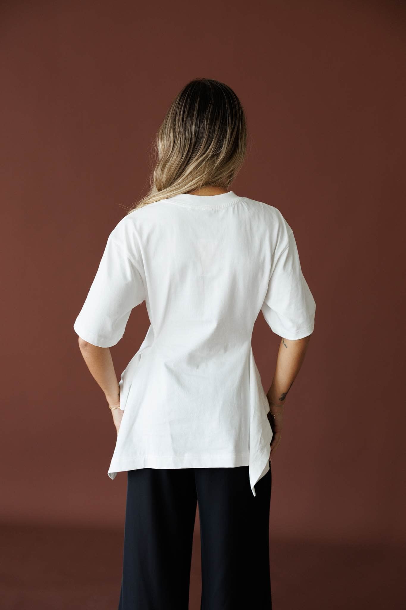 Off White Cotton Peplum Top
