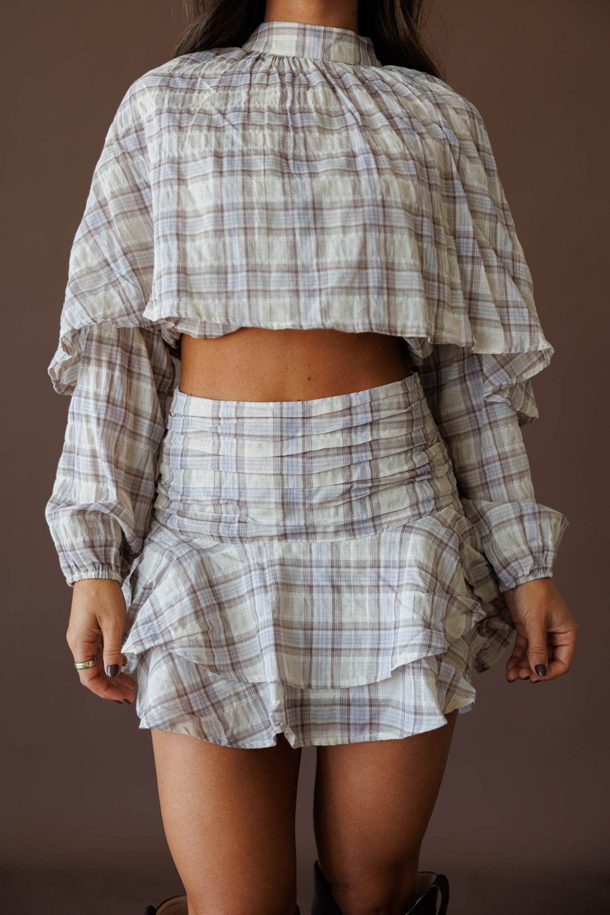 Plaid button up top
