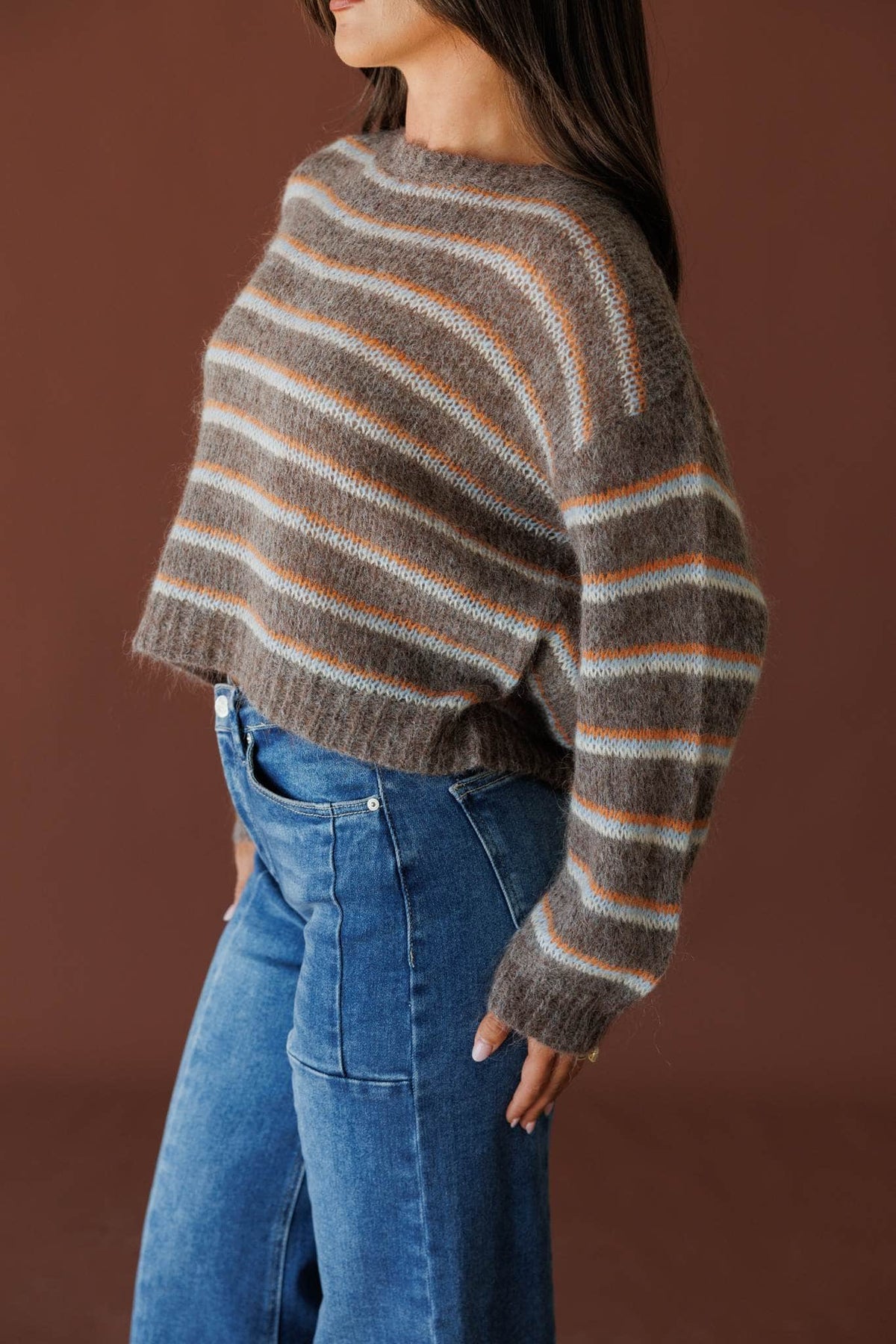 Mocha stripe knit sweater
