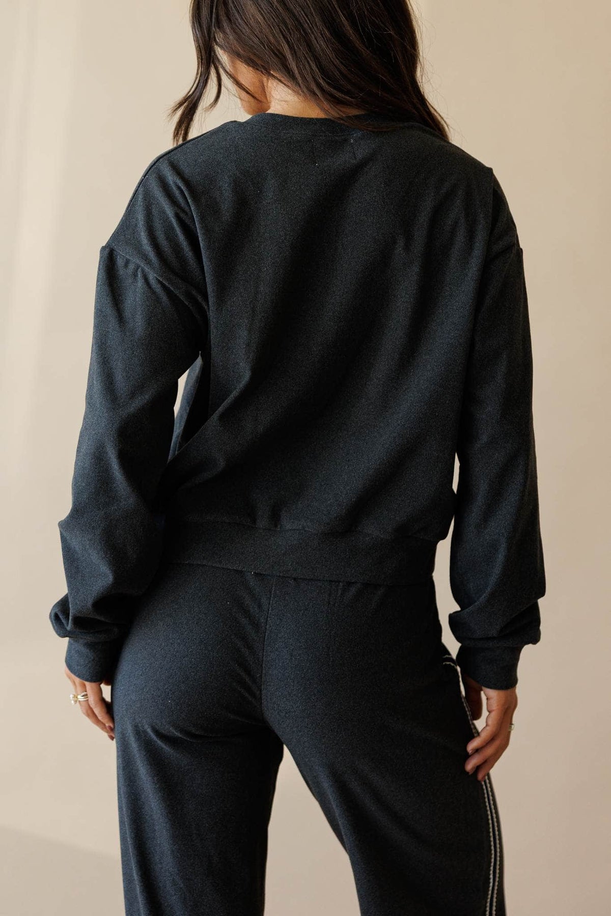 Charcoal knit cardigan with drawstring hem
