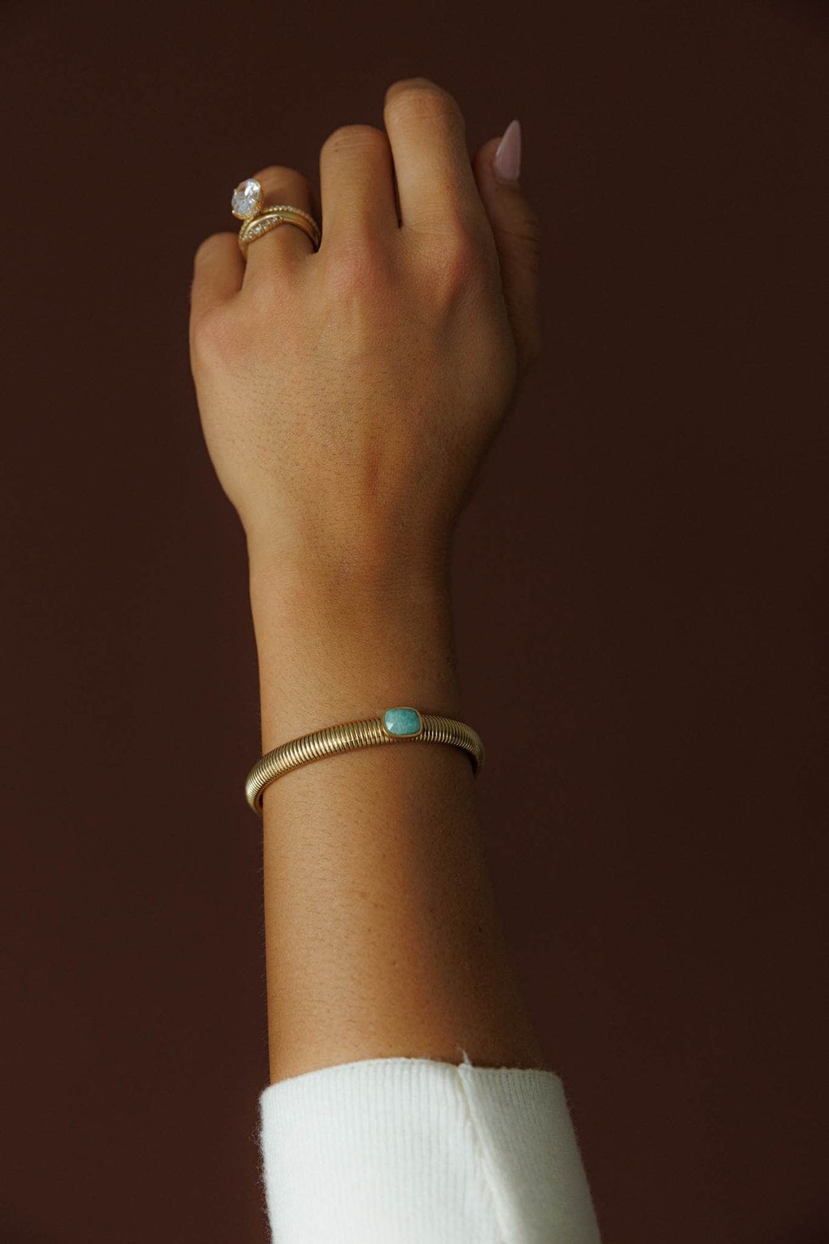 Gem Accent Bangle, the three colourways worn together on the wrist