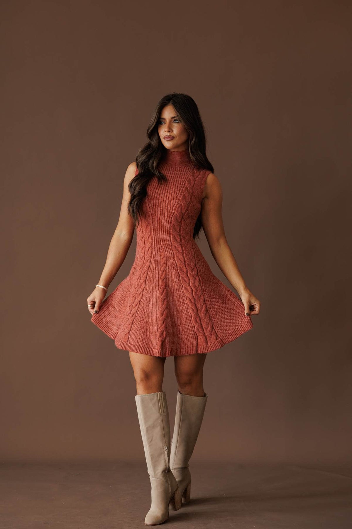 Long sleeve midi dress, front view