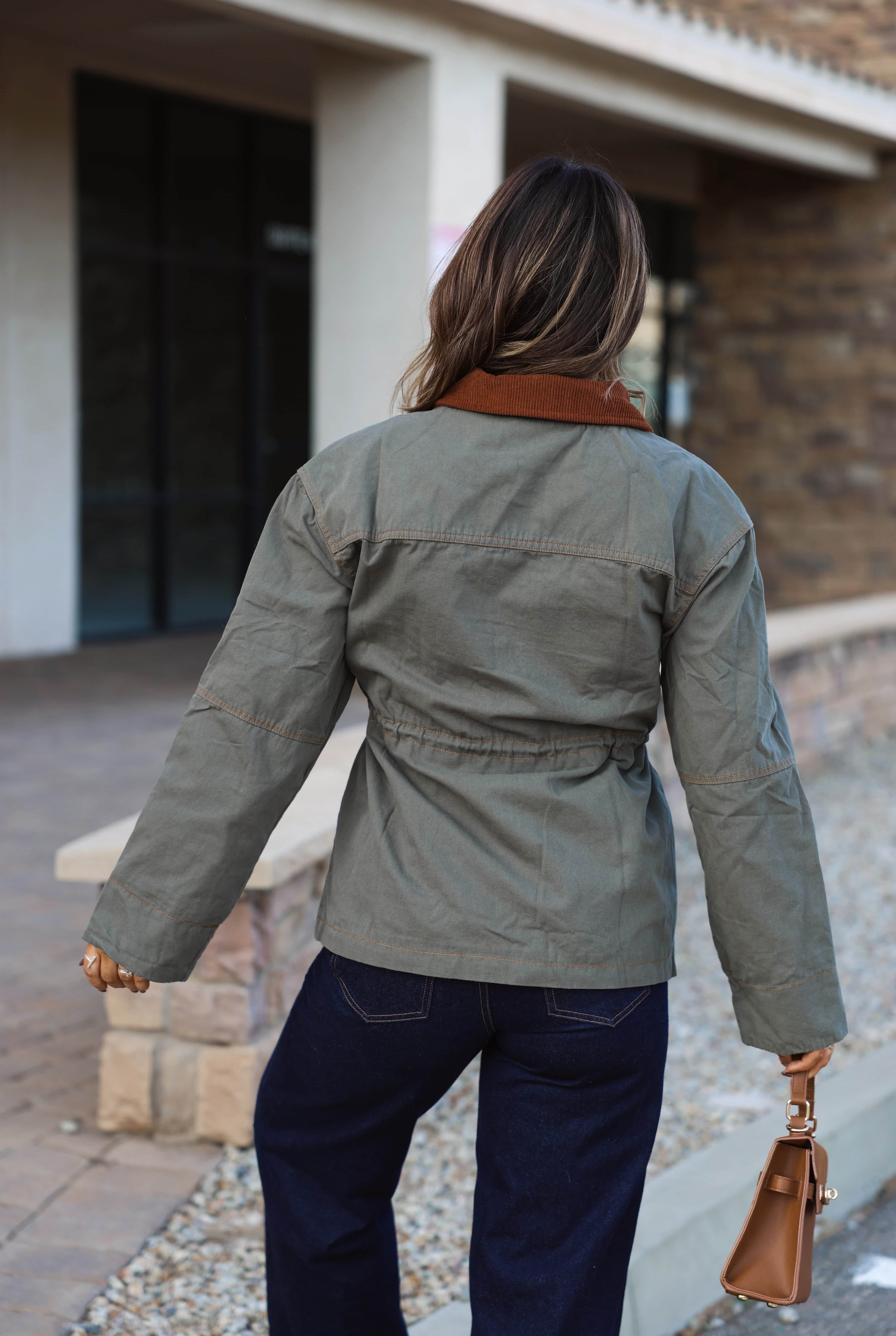 Olive Waist Tie Barn Jacket