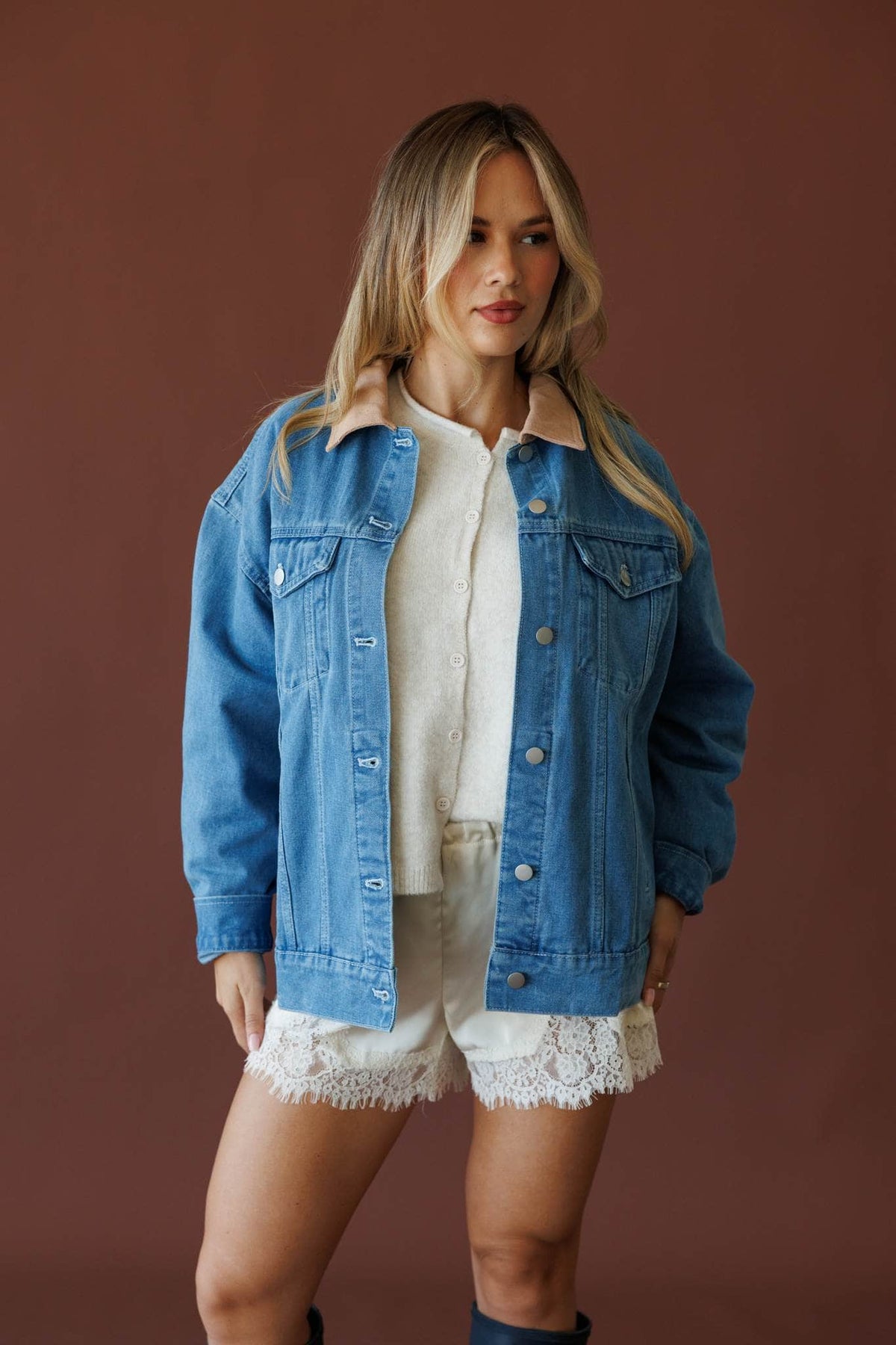Denim and taupe jacket