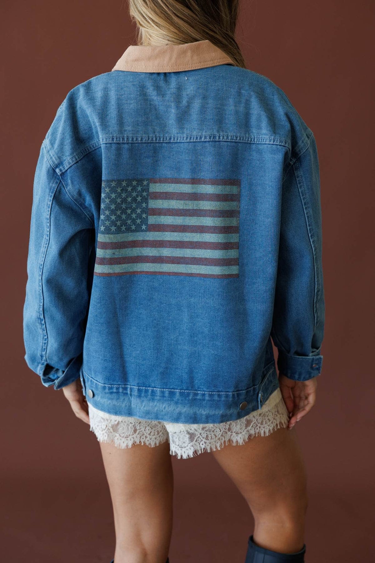 Denim and taupe jacket