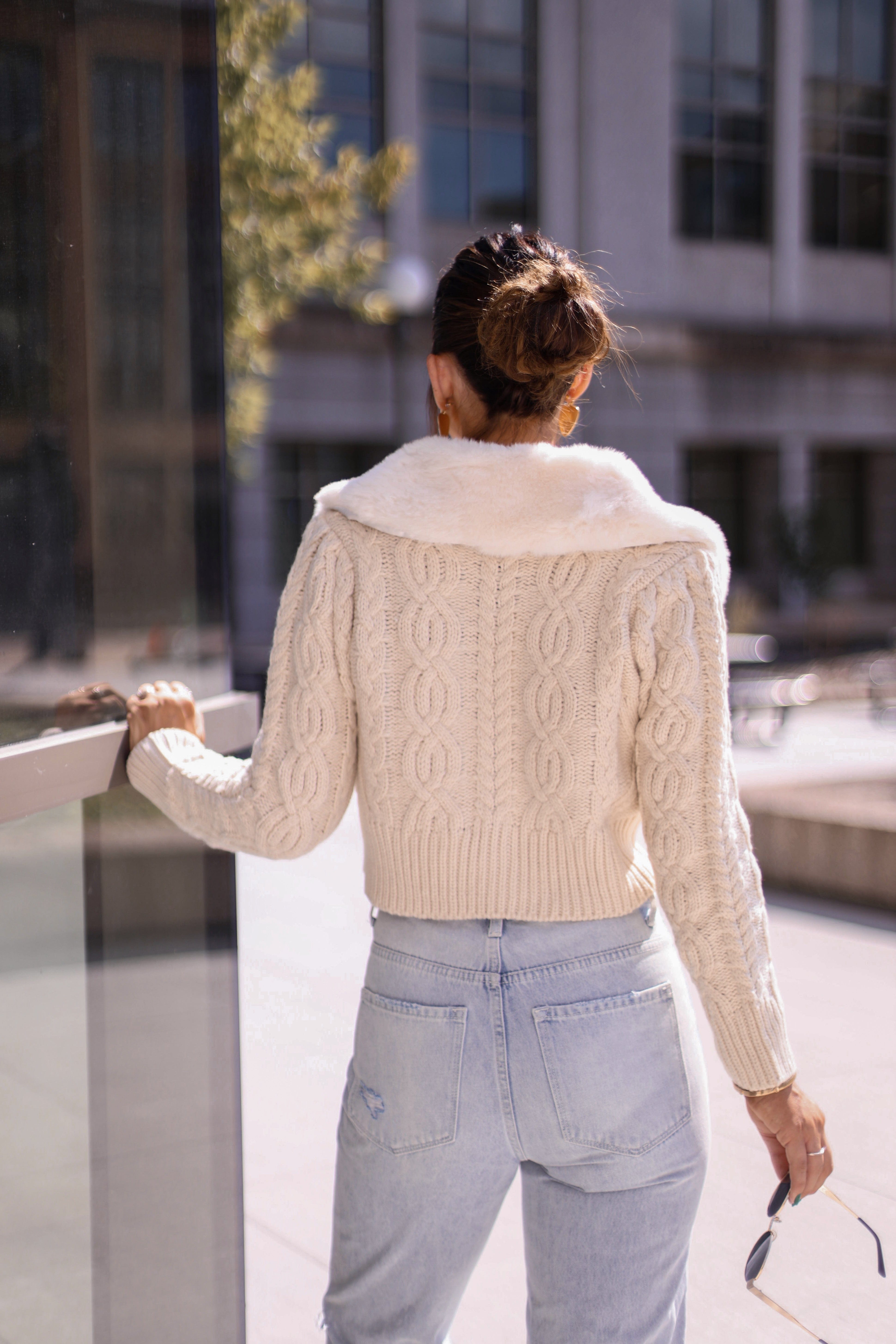 s1696t cropped cardigan w/ faux fur collar Sofie The Label