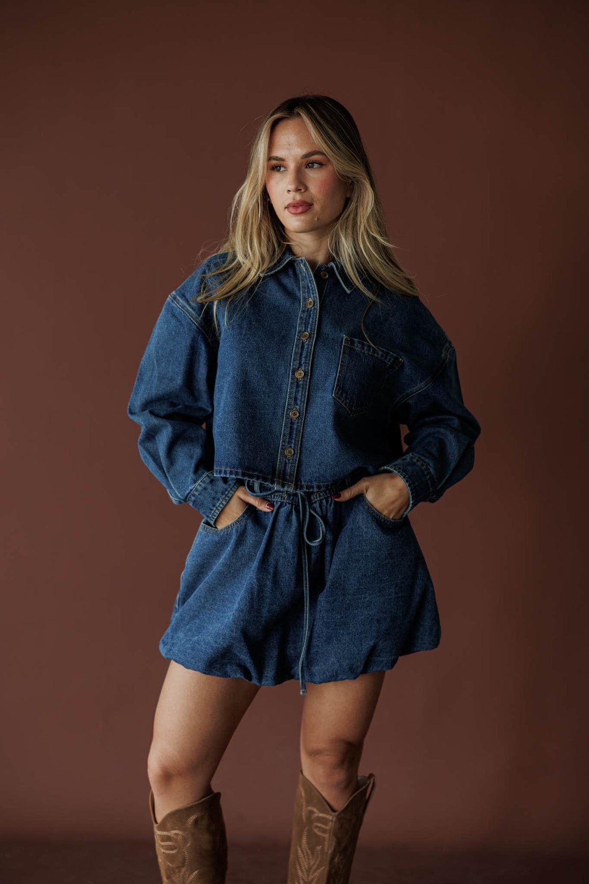 Denim bubble hem skort
