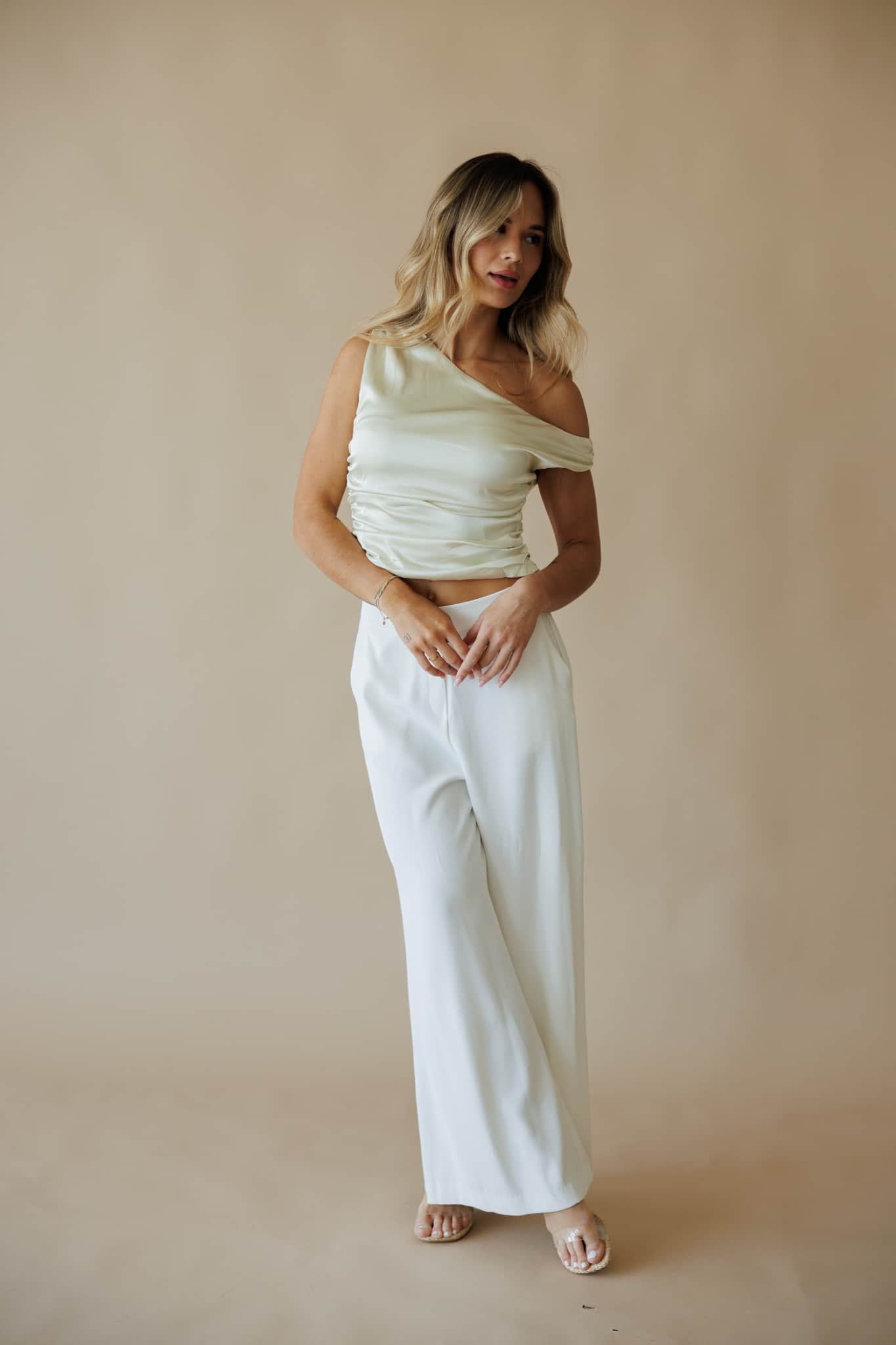 Satin Ruched One Shoulder Top