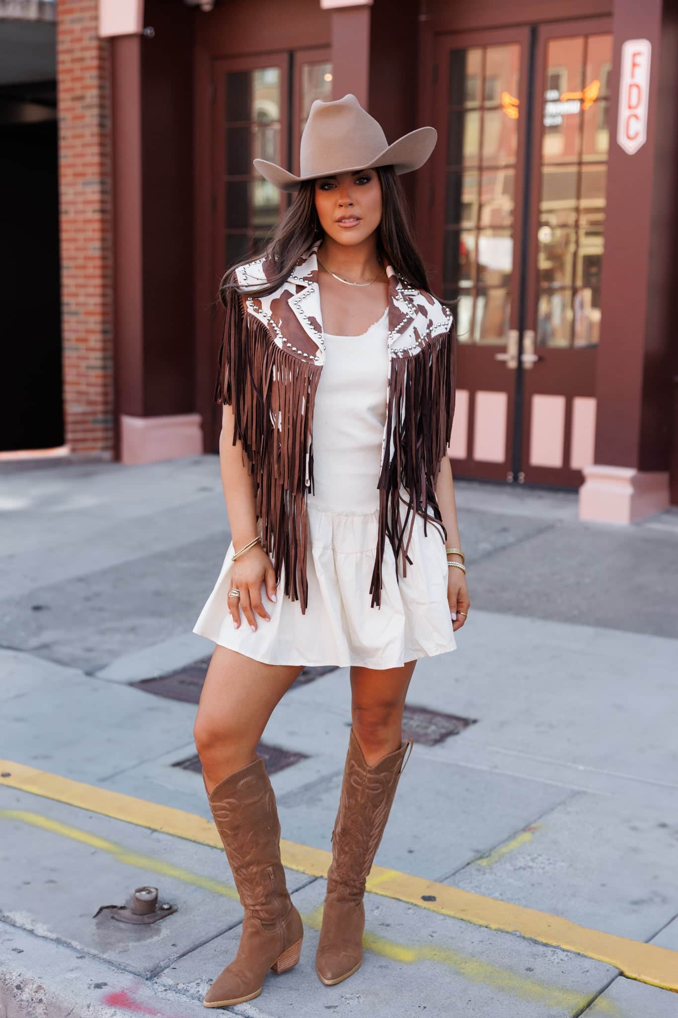 Cow Print Studded Fringe Shrug