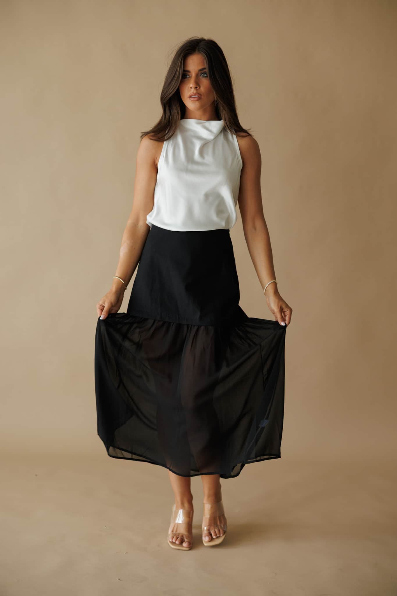 Black Contrast Detail Maxi Skirt