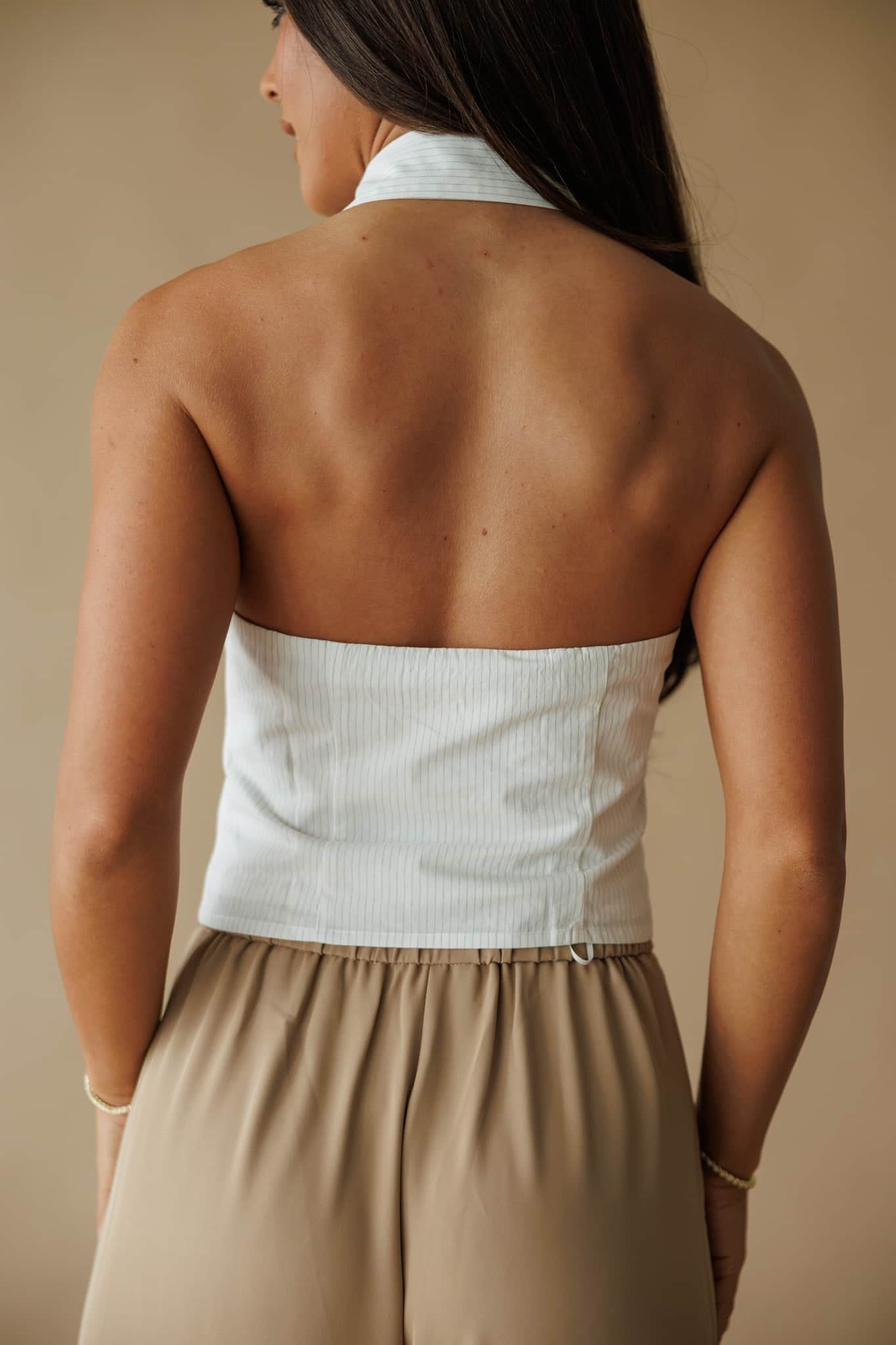 White Collar Halter Top