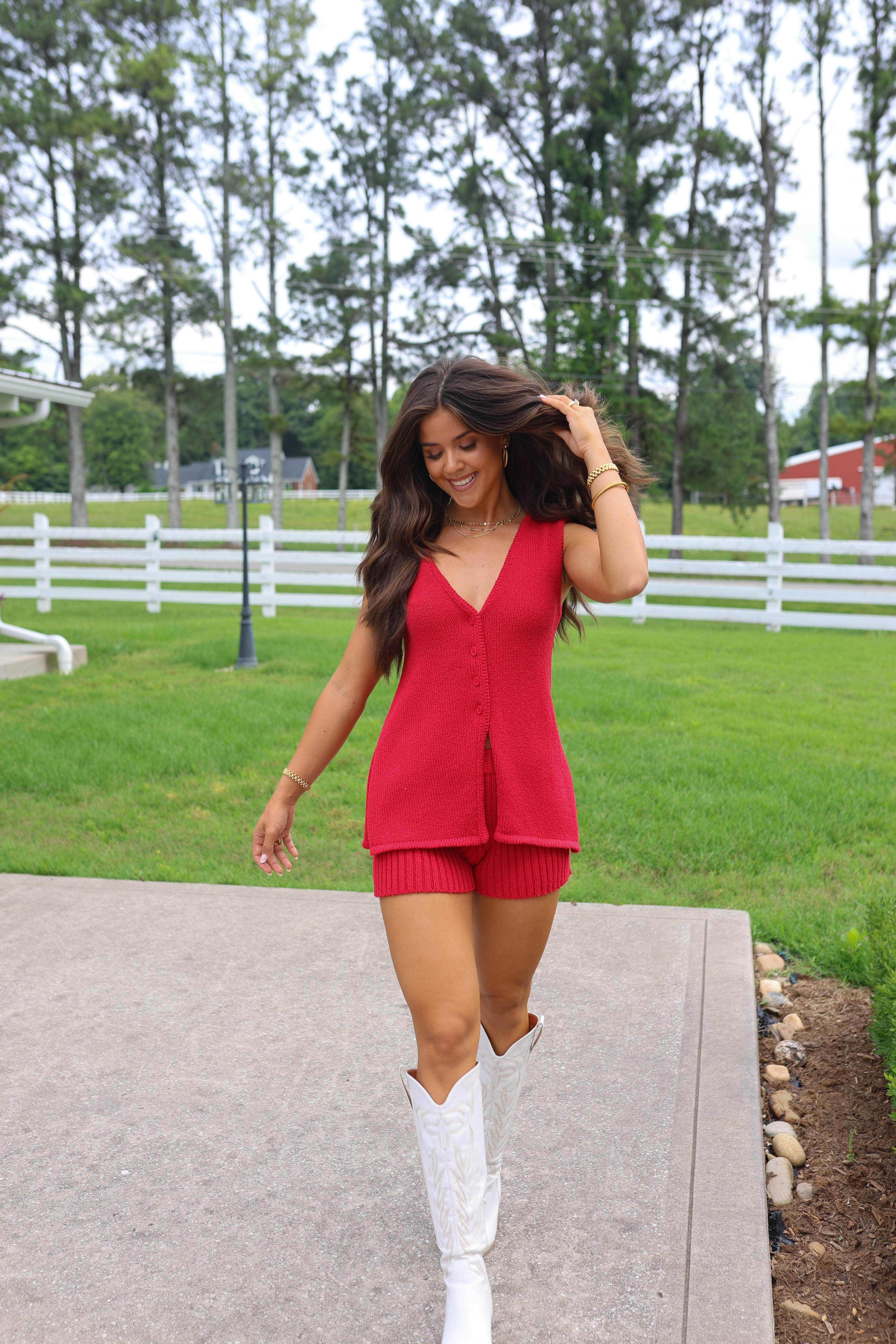 Red Knit Sweater Tank