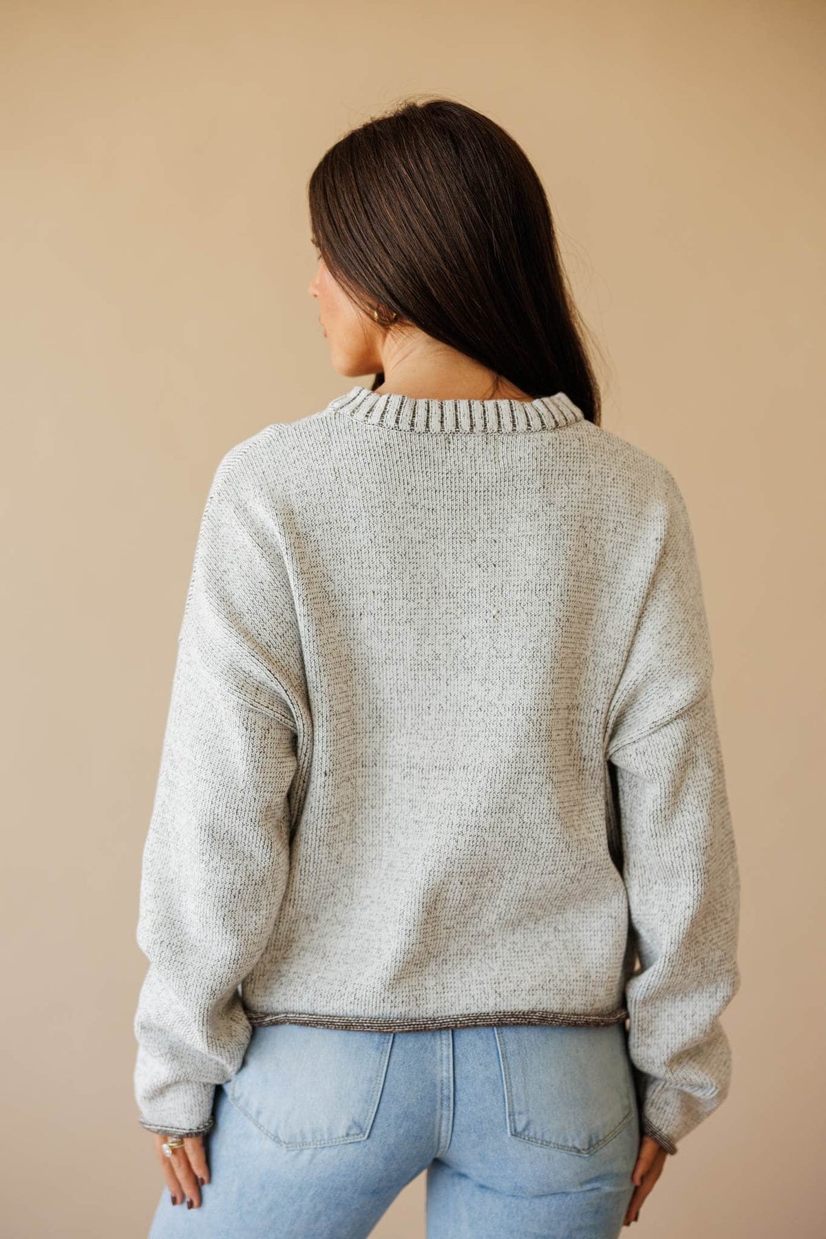 Two tone knit sweater with contrast trim