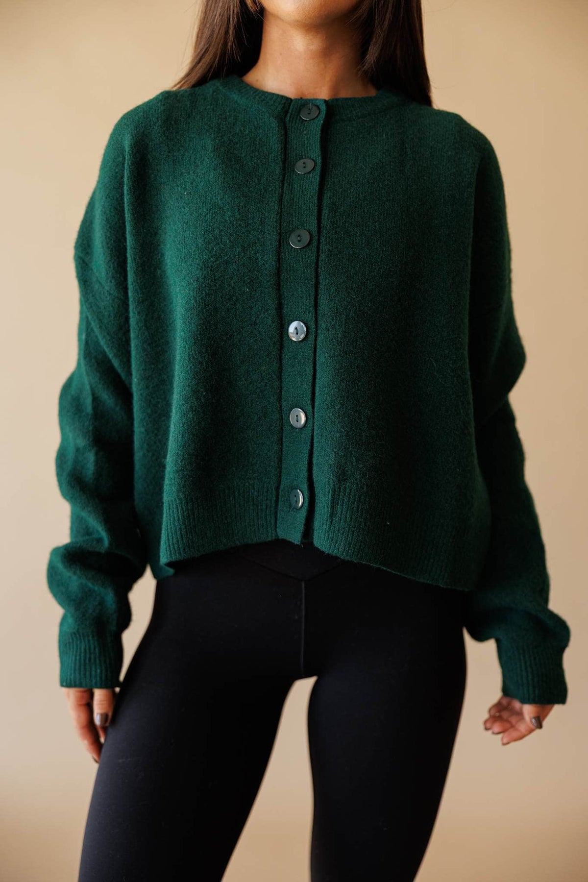 Forest green button front cardigan