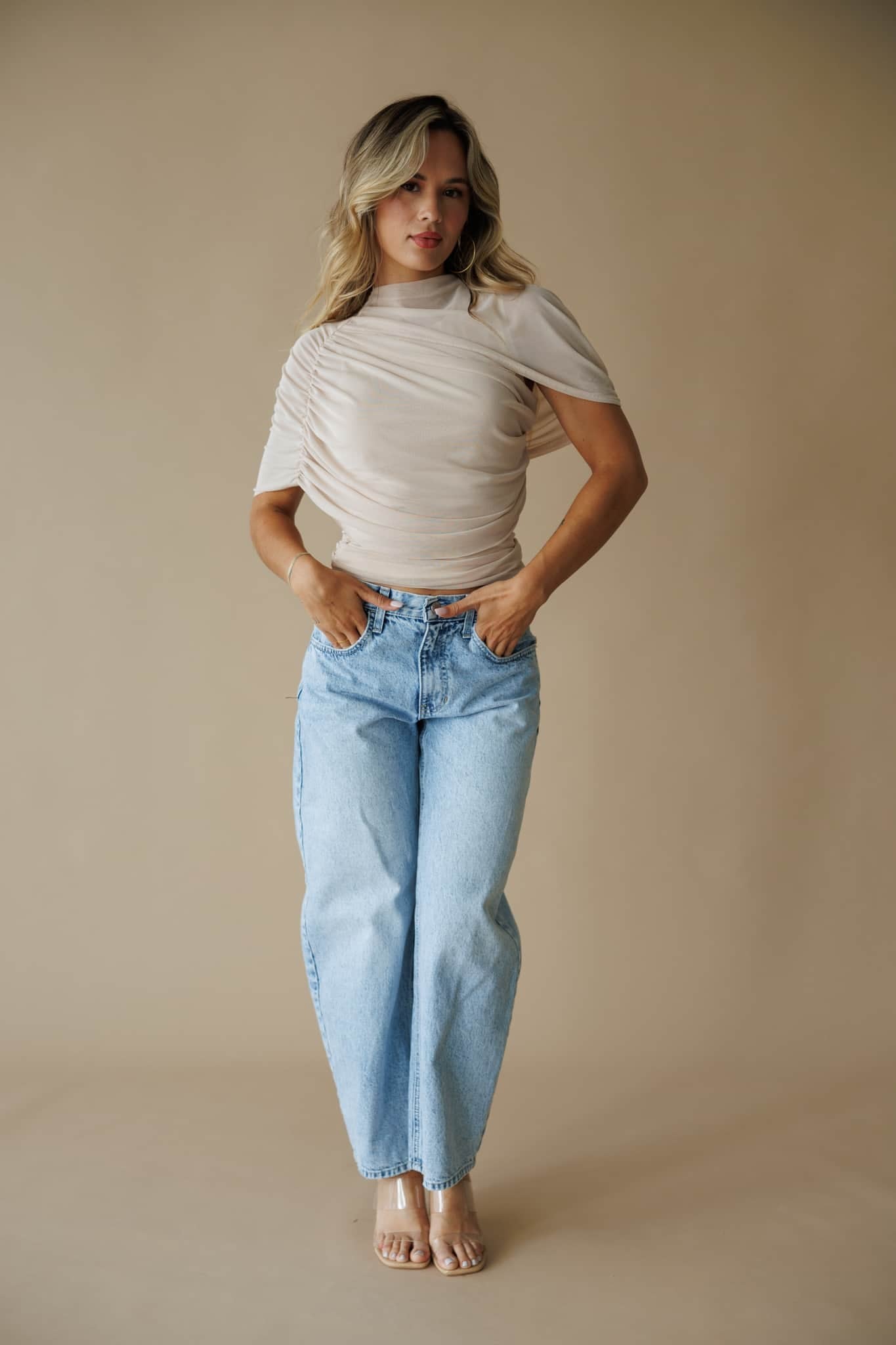 Asymmetric Cape Ruched Top