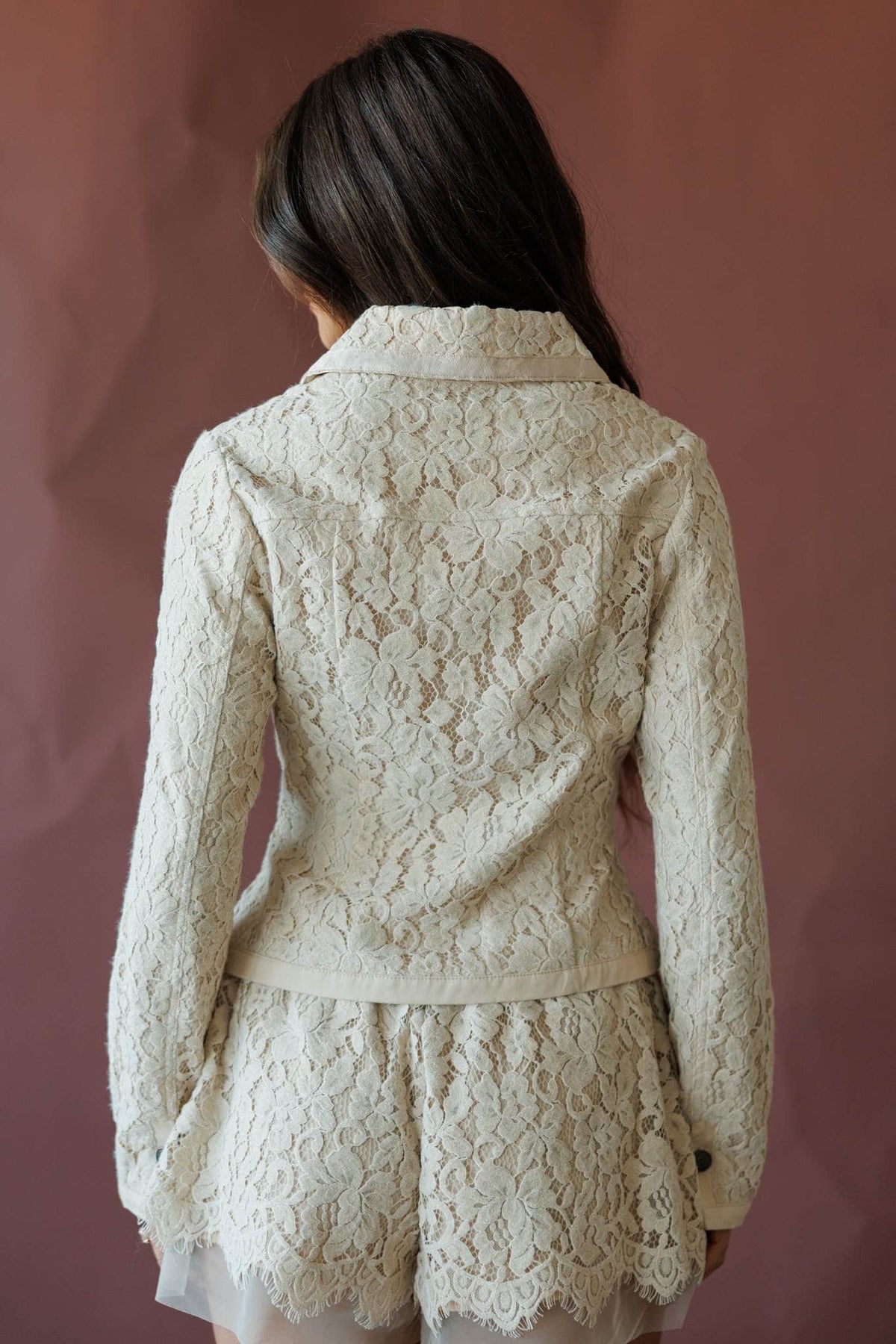 Cream lace button front jacket