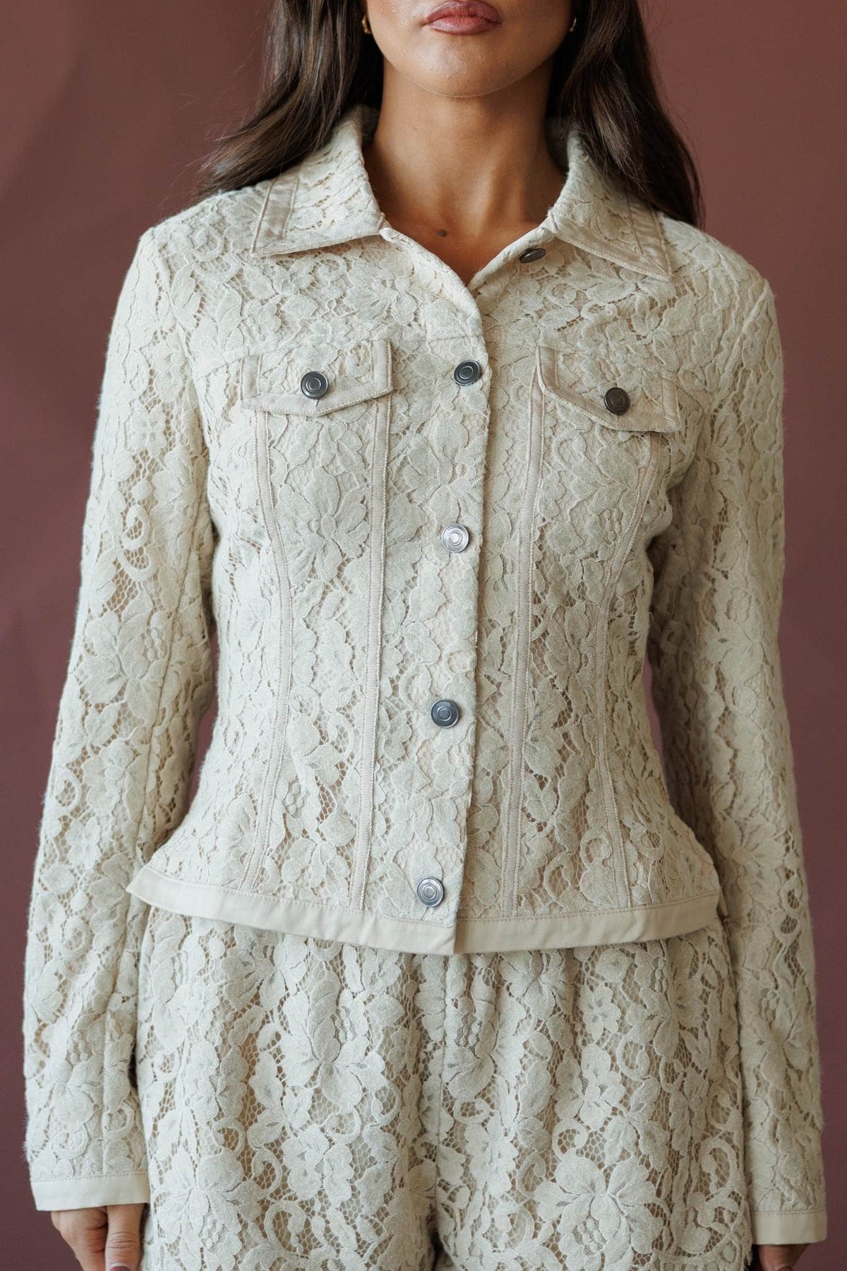 Cream lace button front jacket