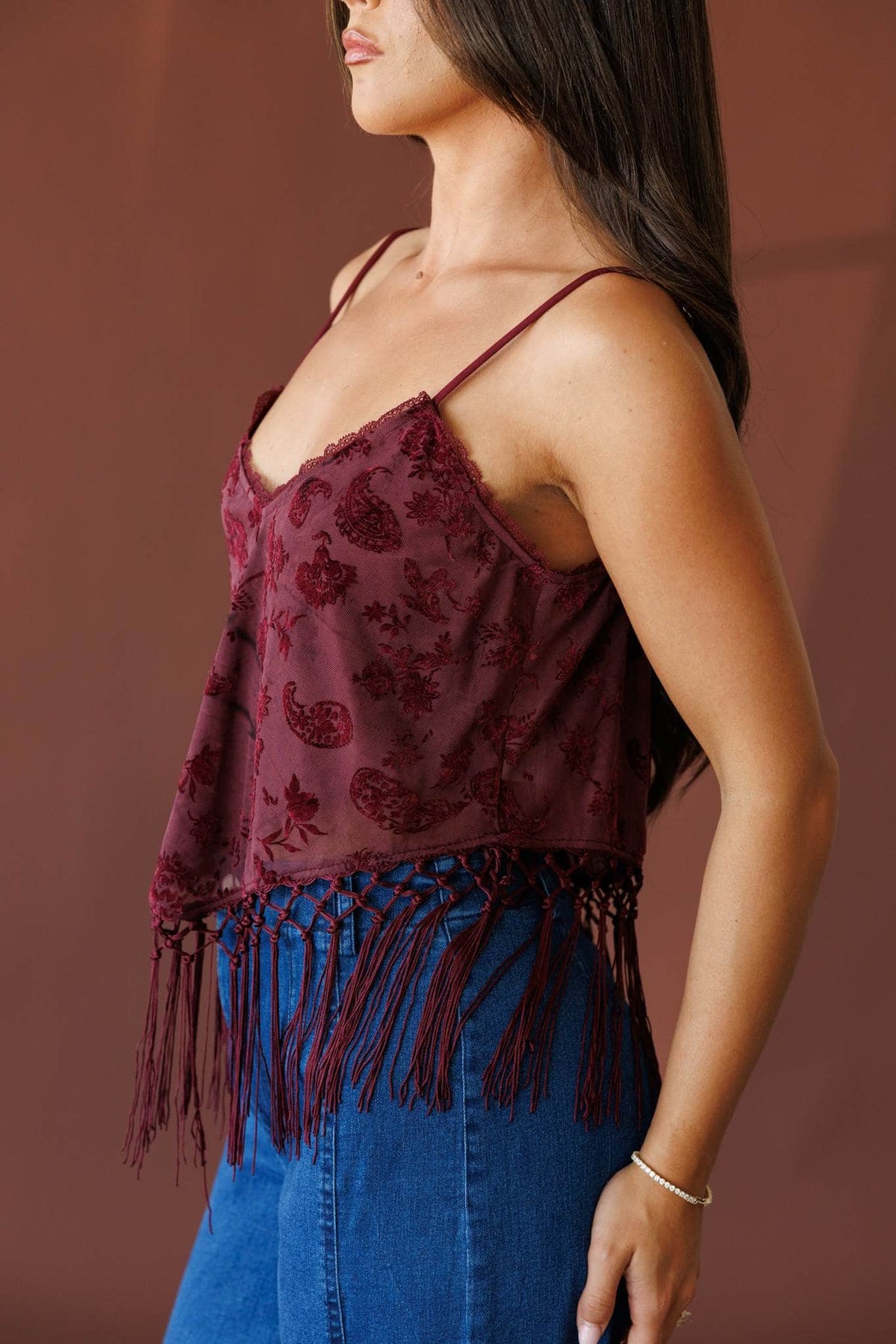 Burgundy fringe top
