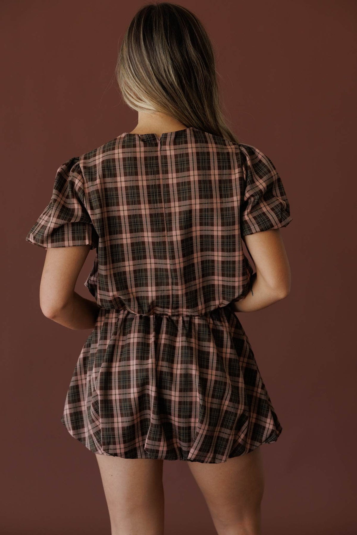 Brown plaid short sleeve top