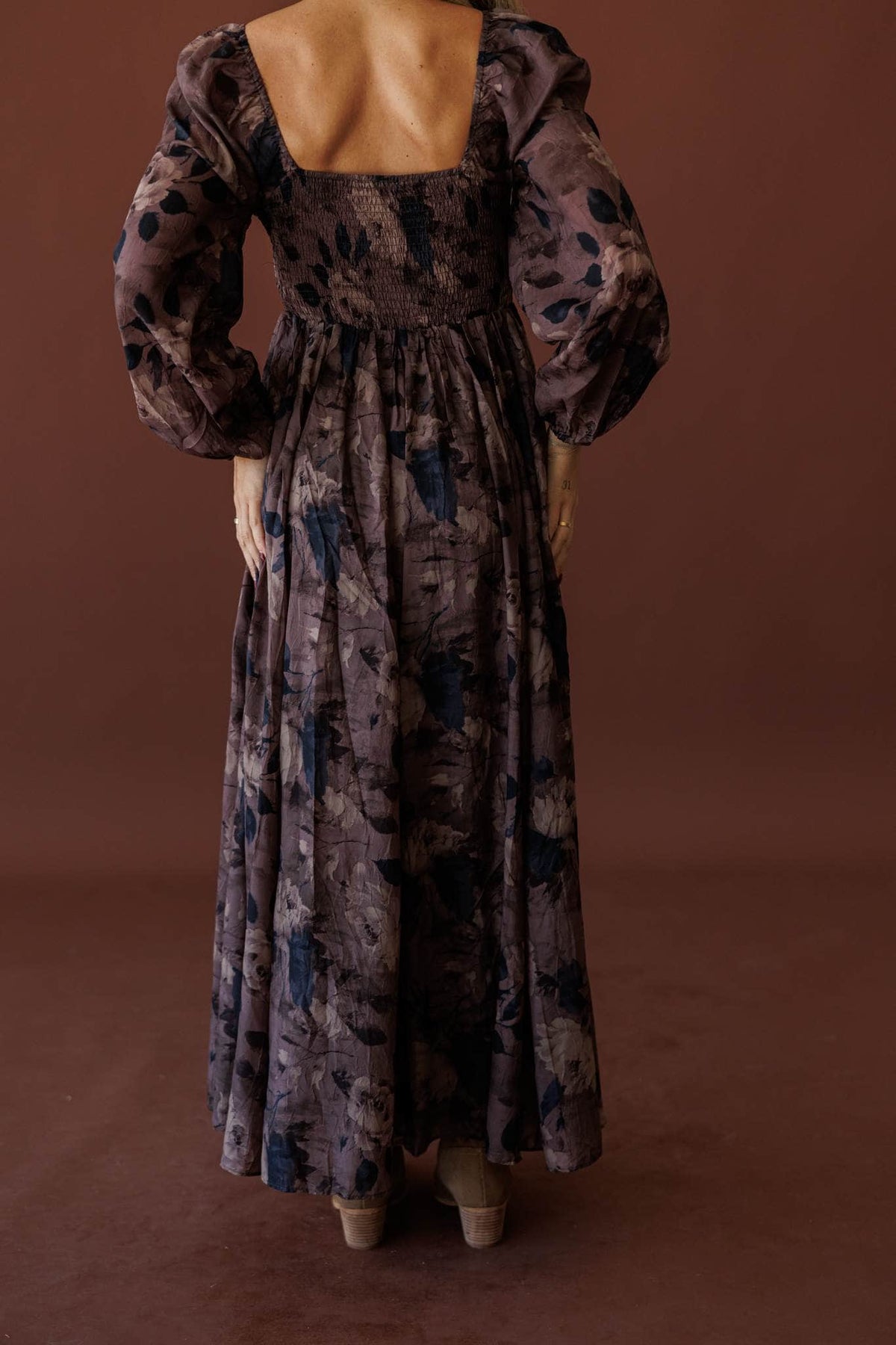 Wildwood Floral Maxi Dress, front view of the blouson sleeves