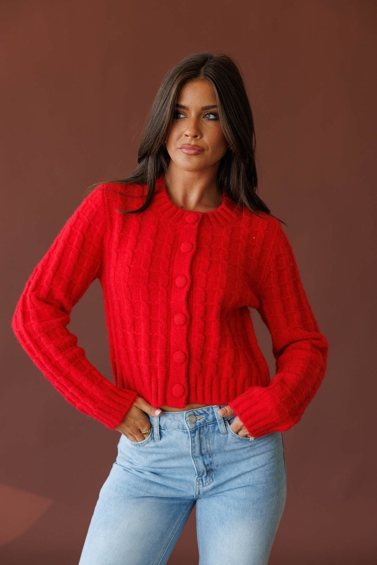 Cherry red cardigan