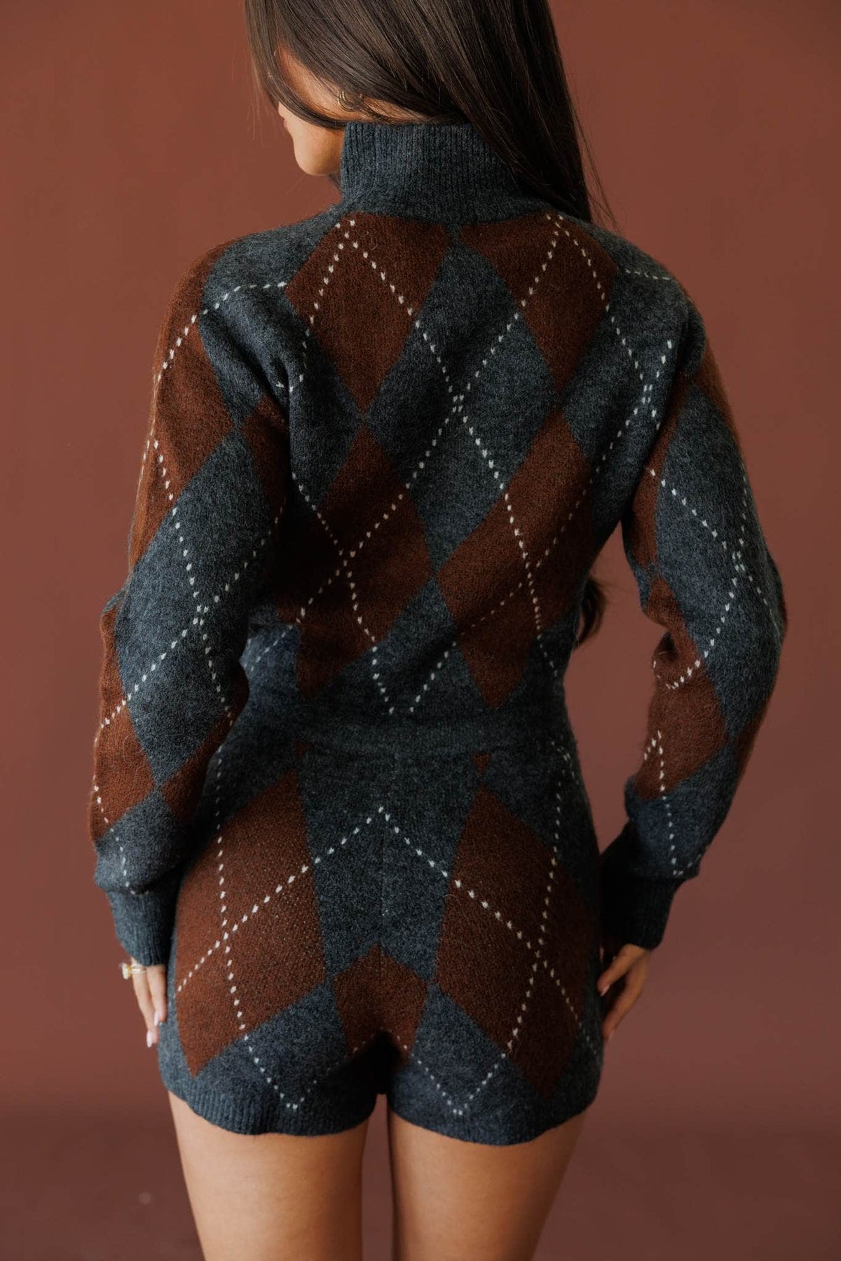 Brown argyle knit romper