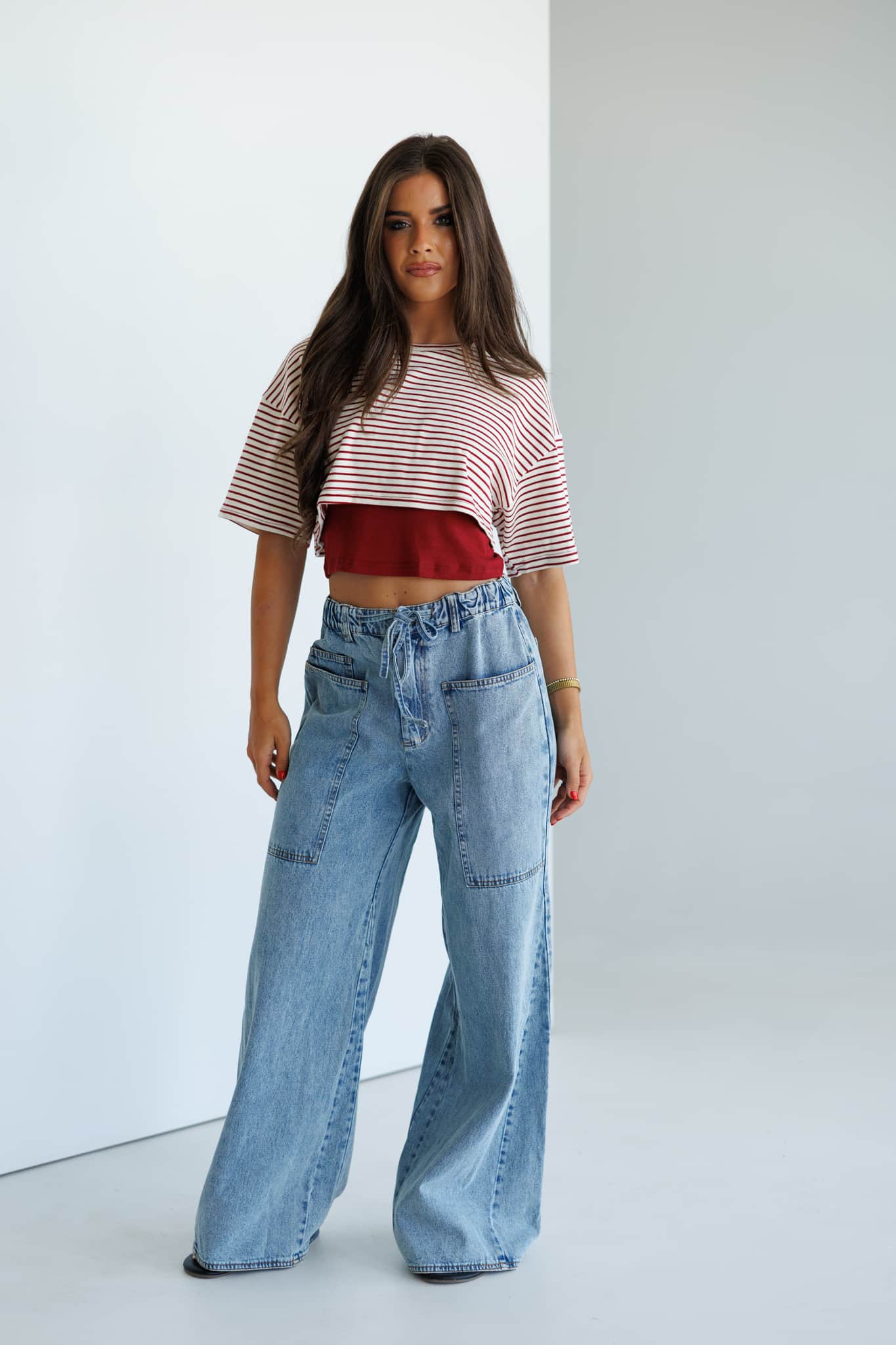 Washed Drawstring Wide Leg Jeans