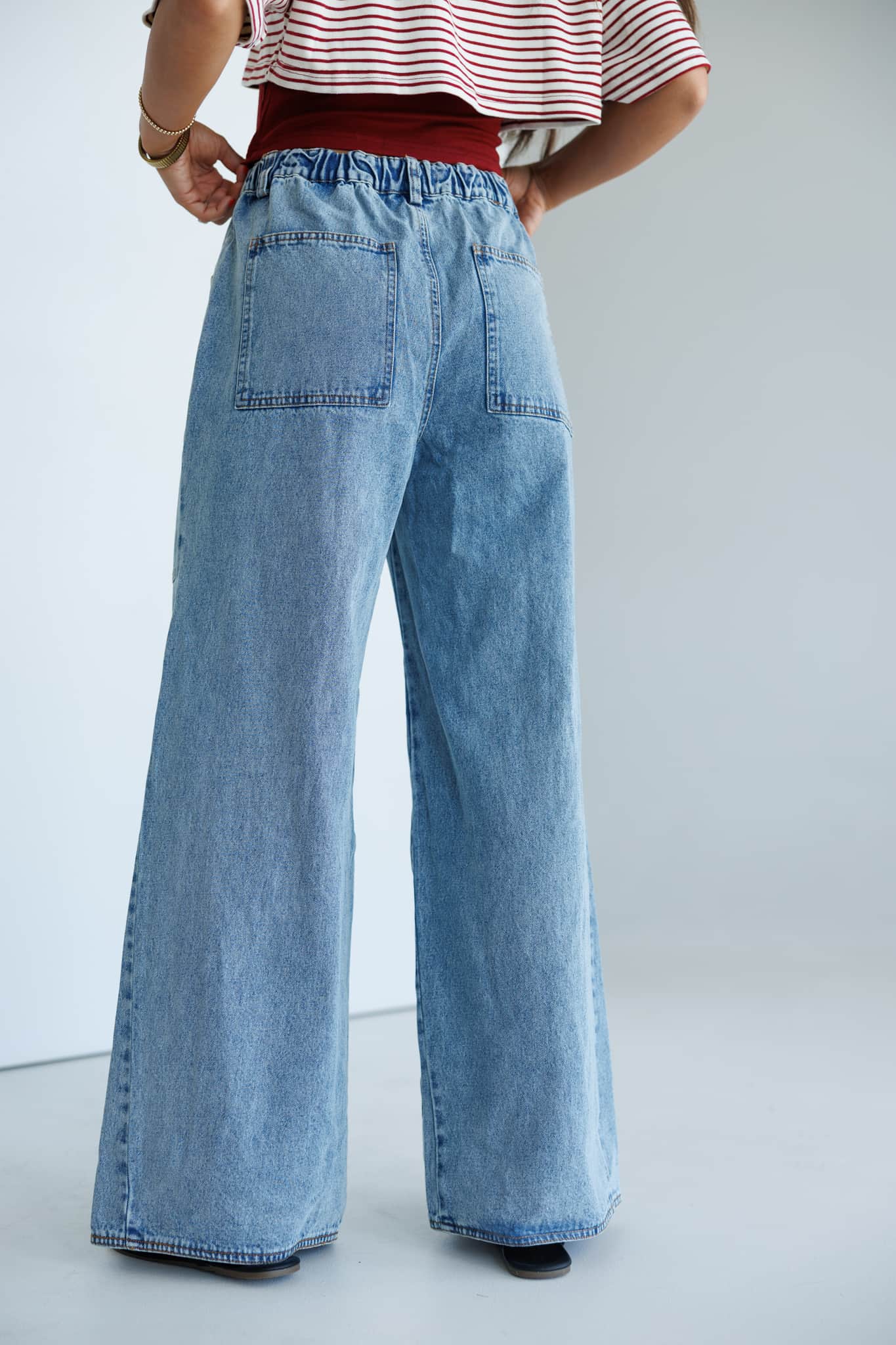 Washed Drawstring Wide Leg Jeans