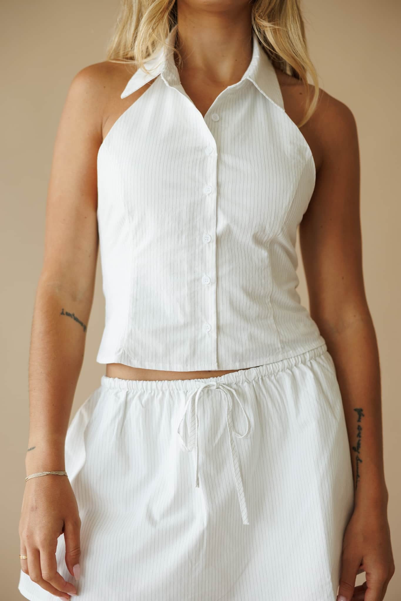 White Collar Halter Top
