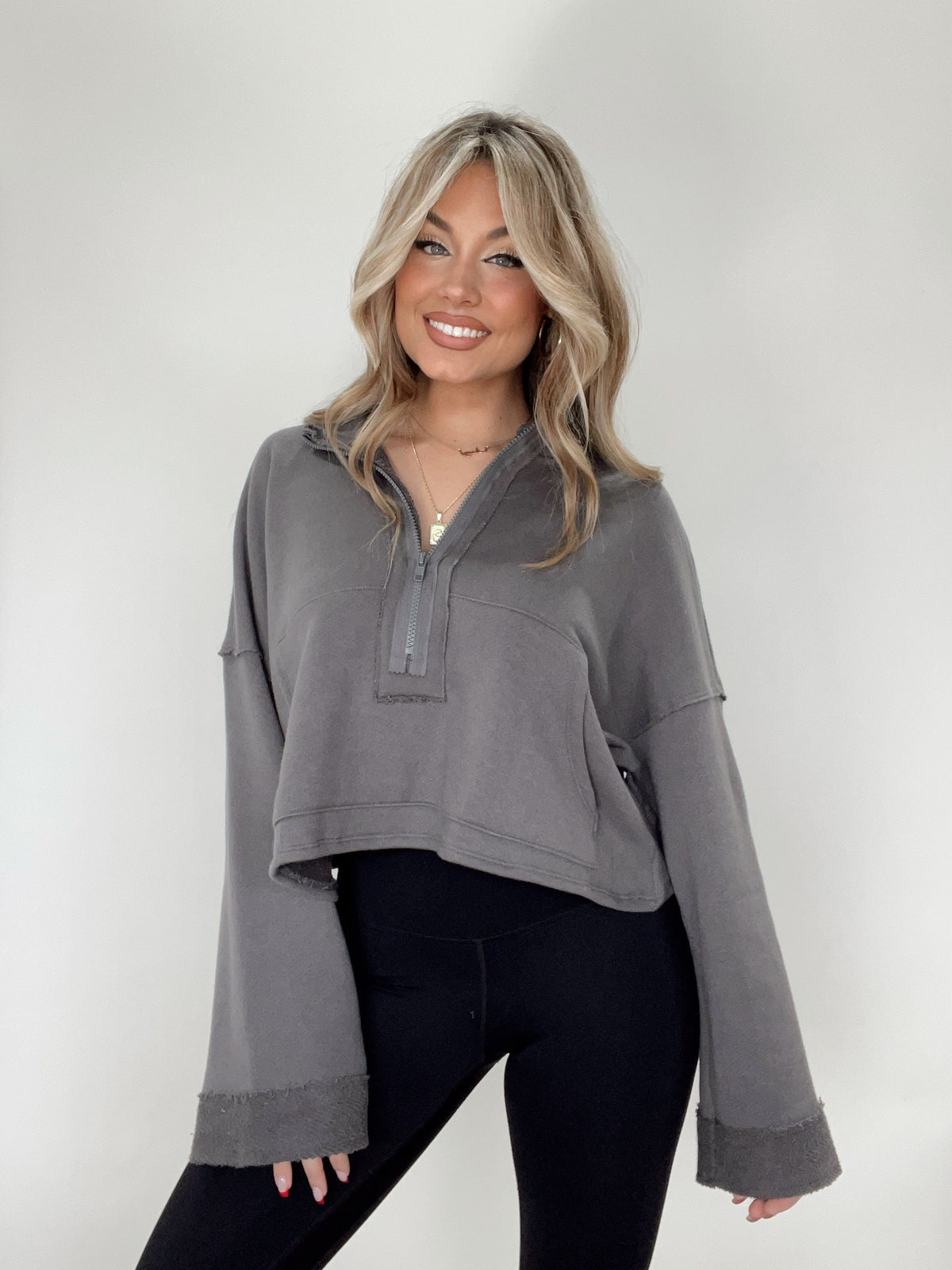 T1877 charcoal french terry zip up Bucketlist