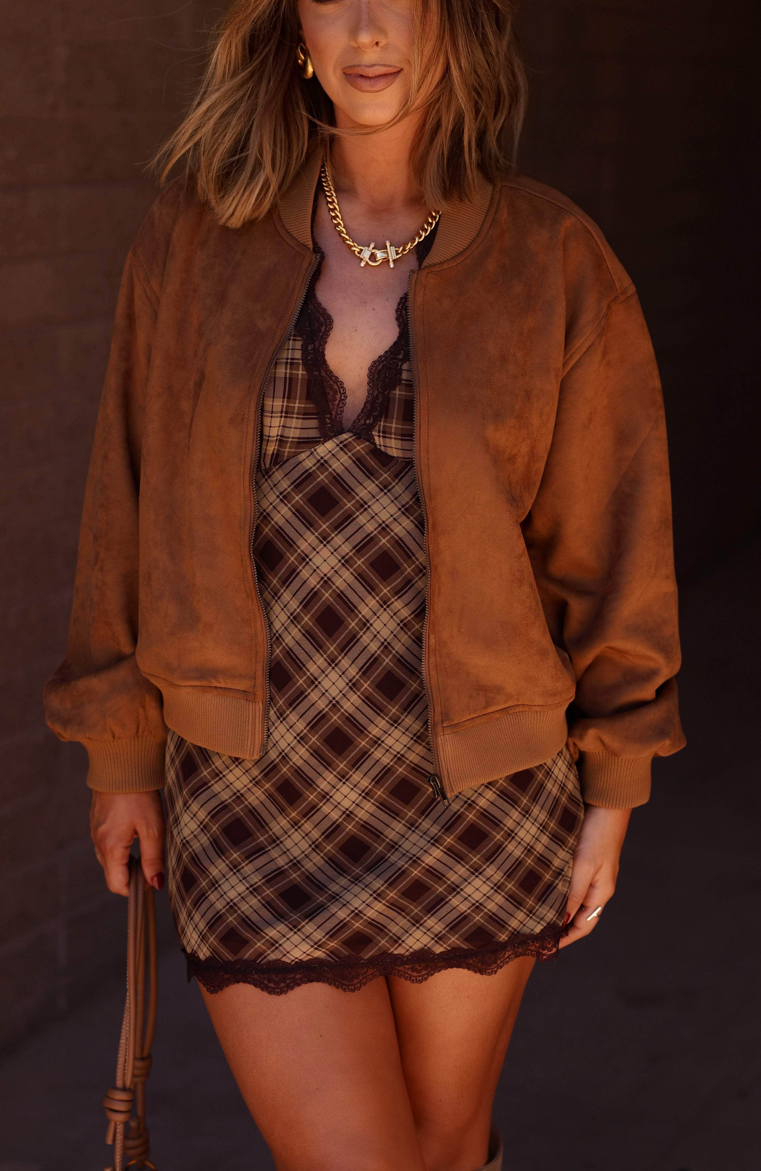 Brown Suede Bomber Jacket