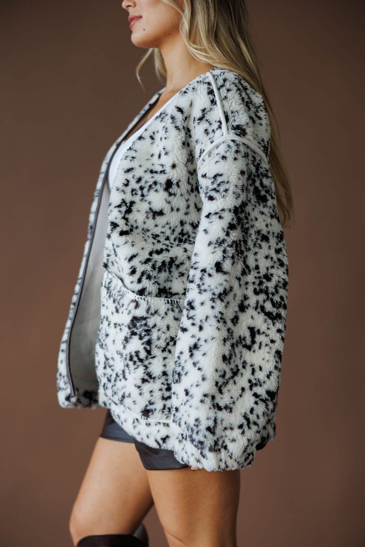 Spotted print fleece jacket