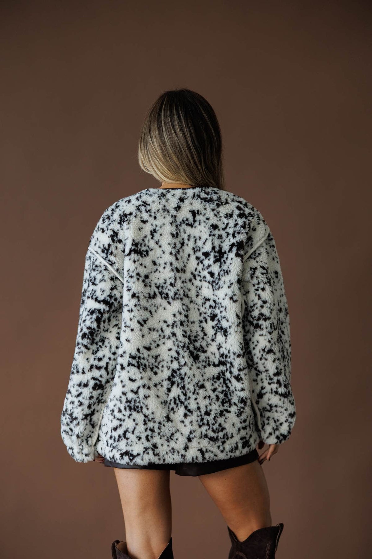 Spotted print fleece jacket