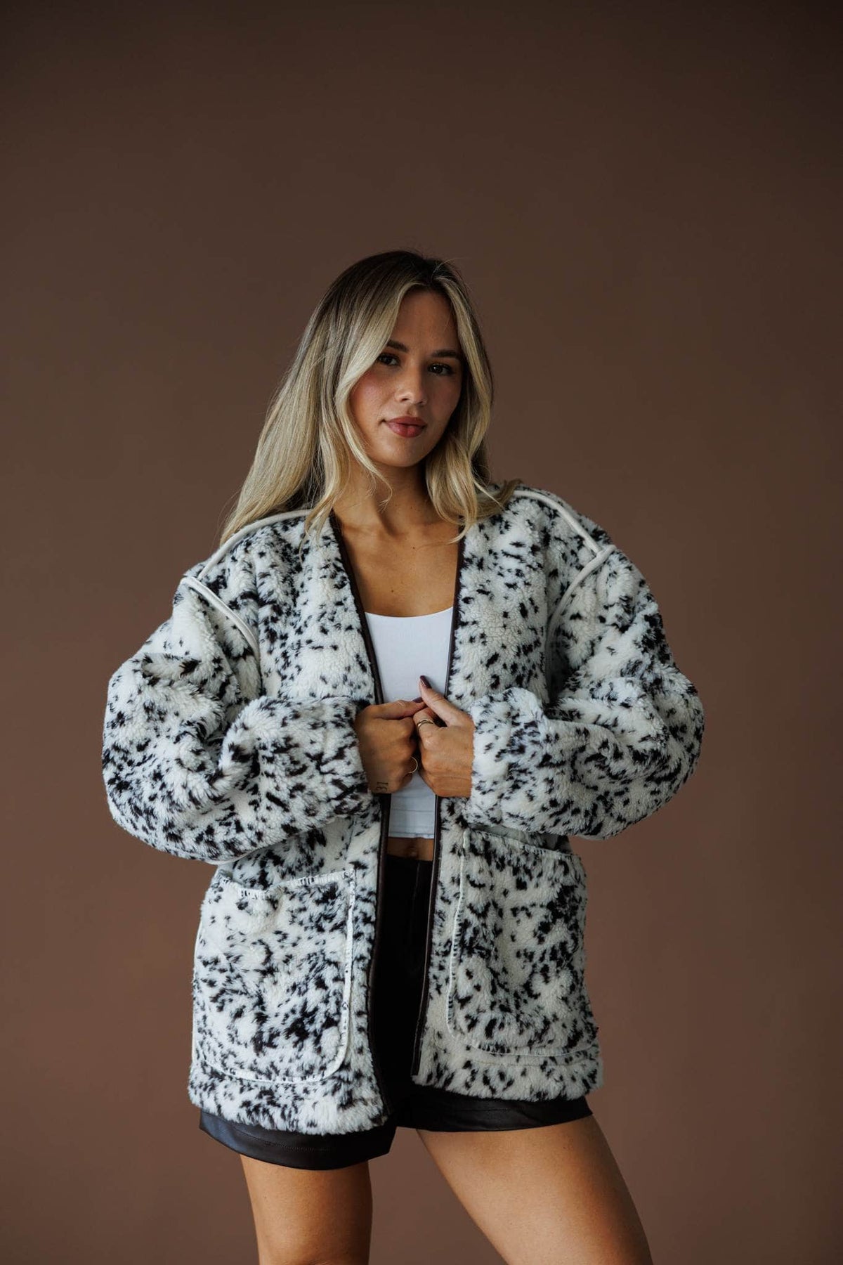 Spotted print fleece jacket
