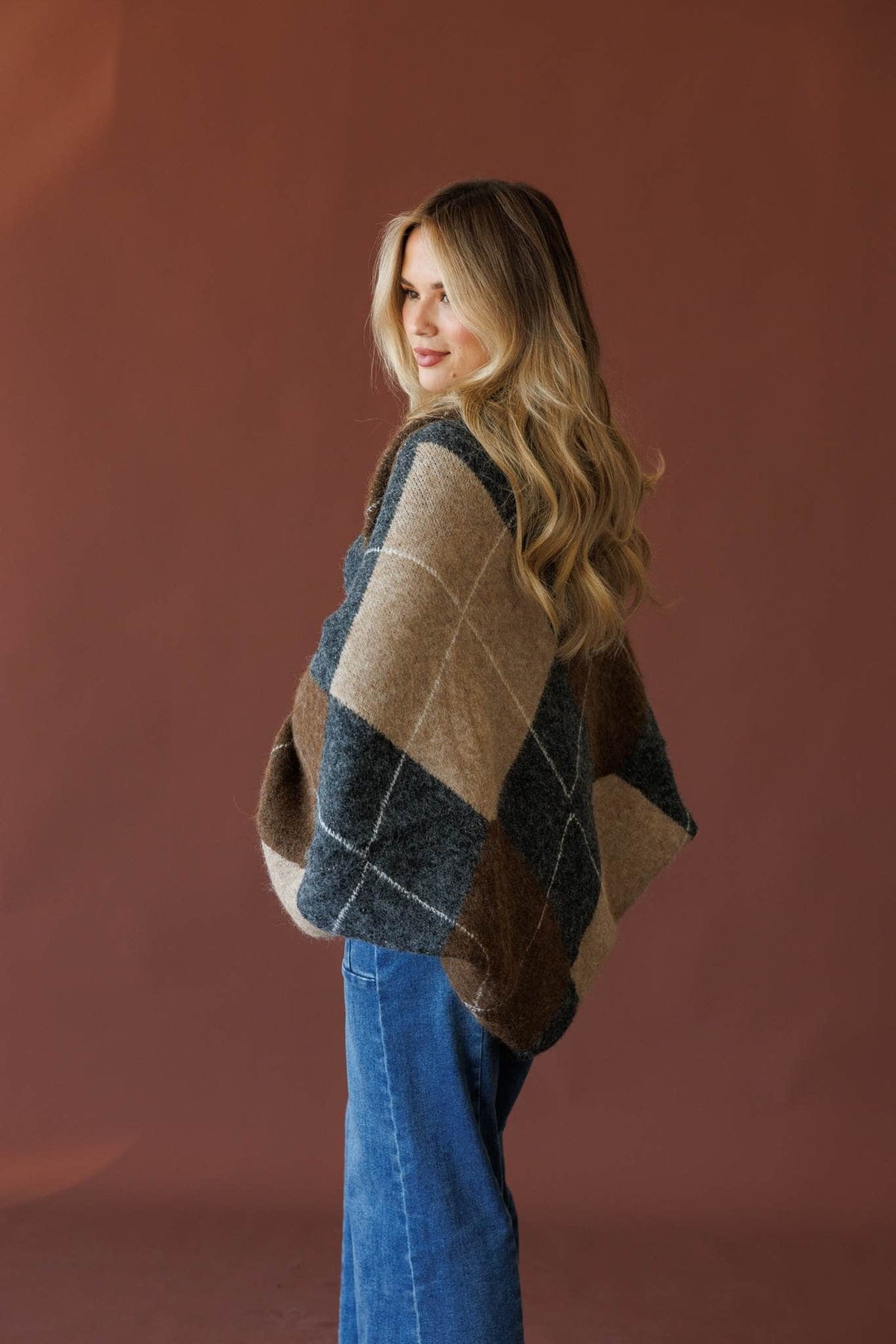 Charcoal argyle cardigan and tube top set