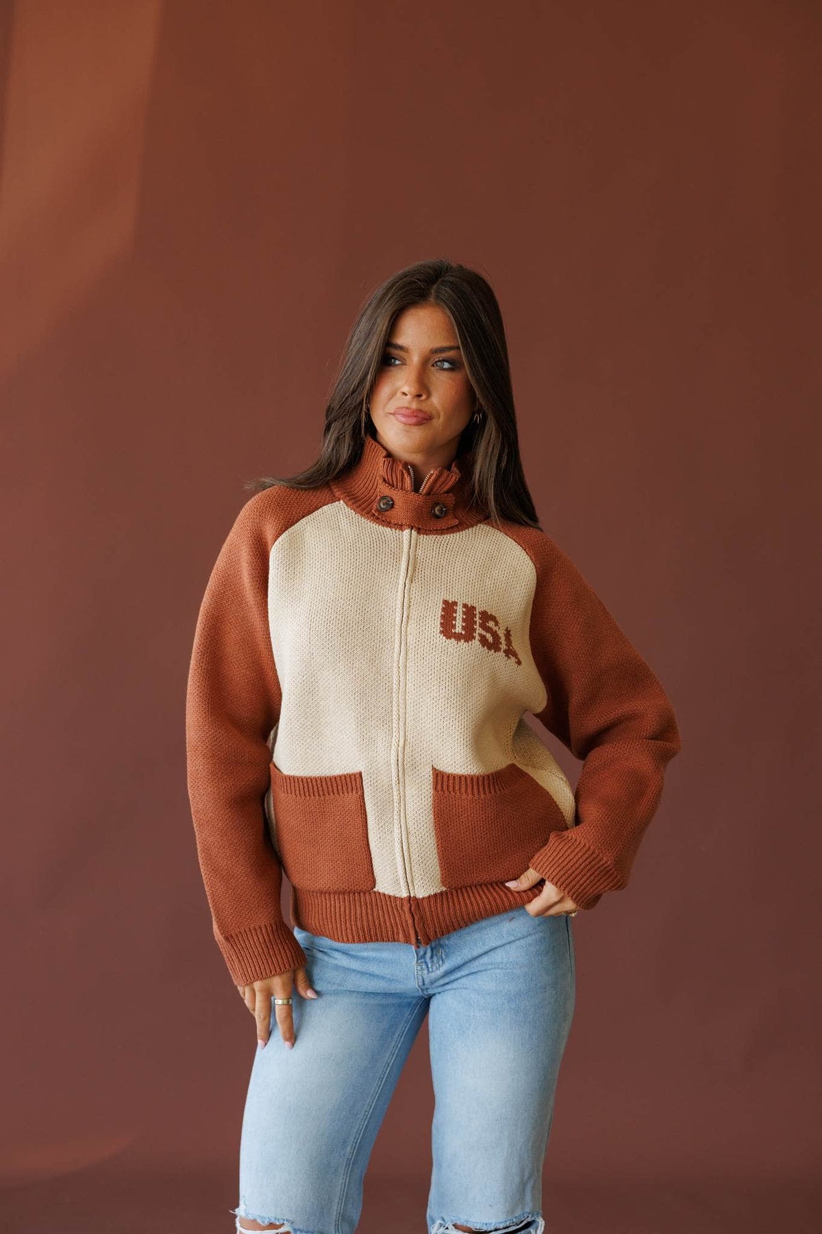 Cognac sweater jacket