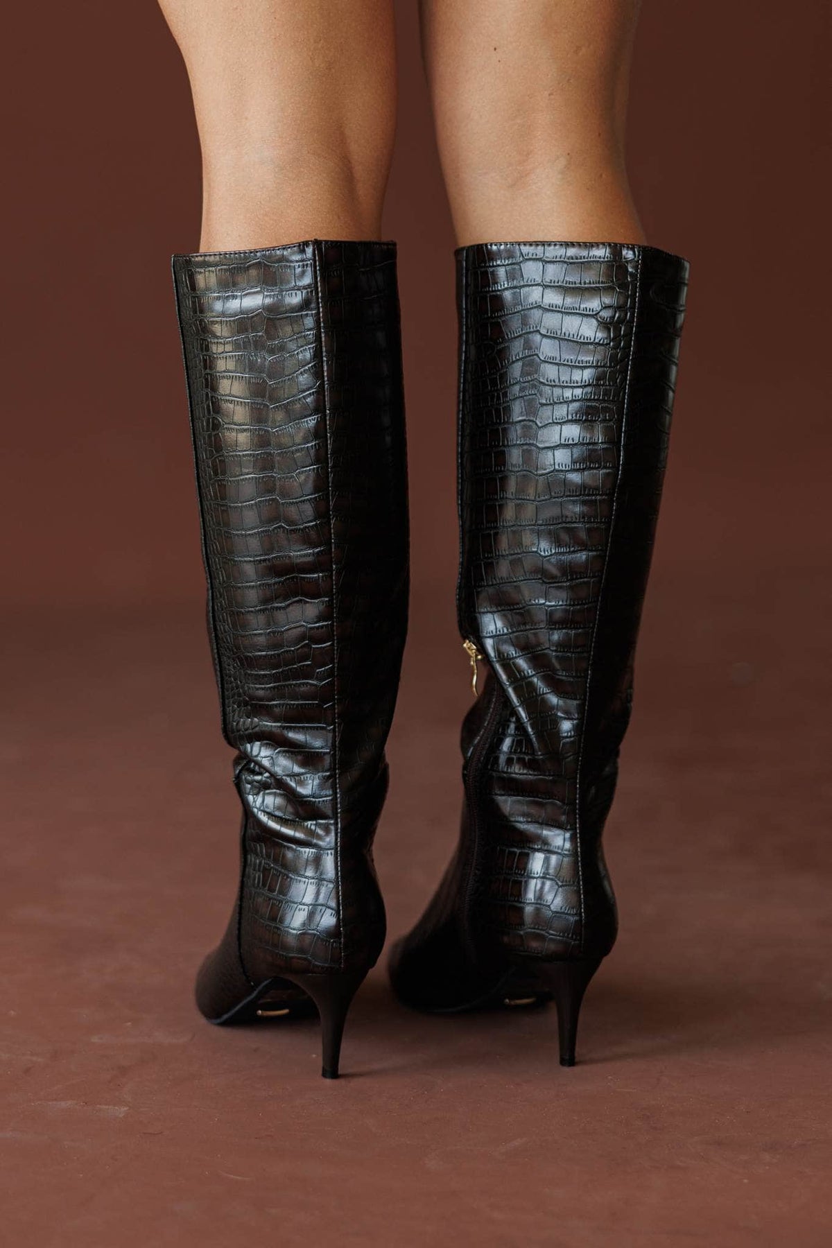 Roselyn Boot***, in dark cacao, three-quarter view of the pointed toe boots