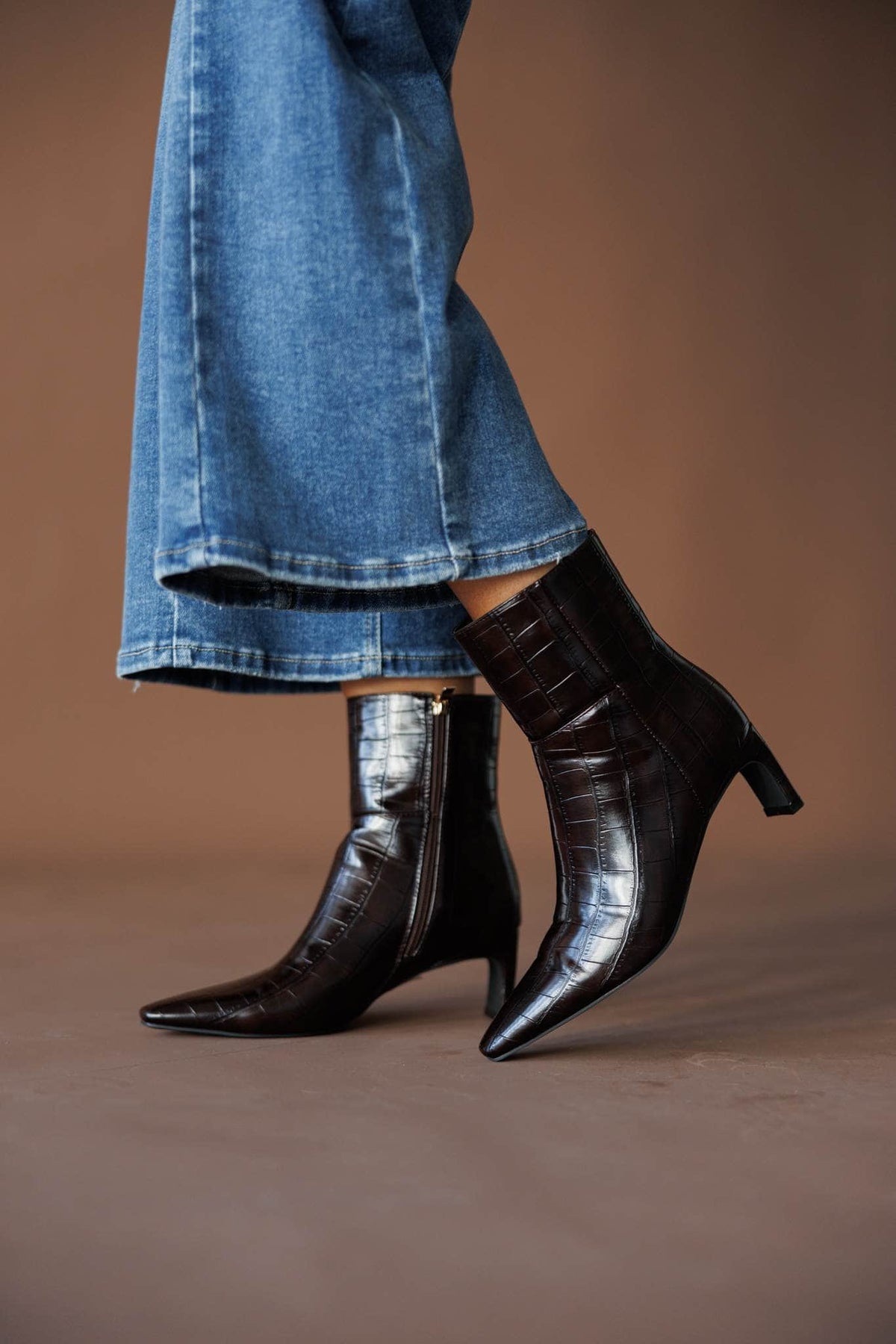 Tall leather boot, front view