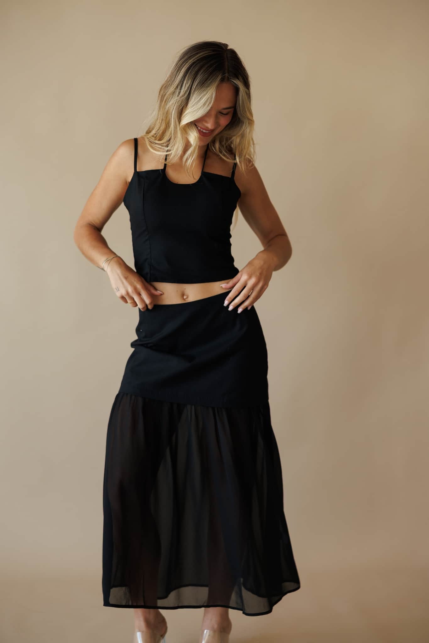 Black Contrast Detail Maxi Skirt
